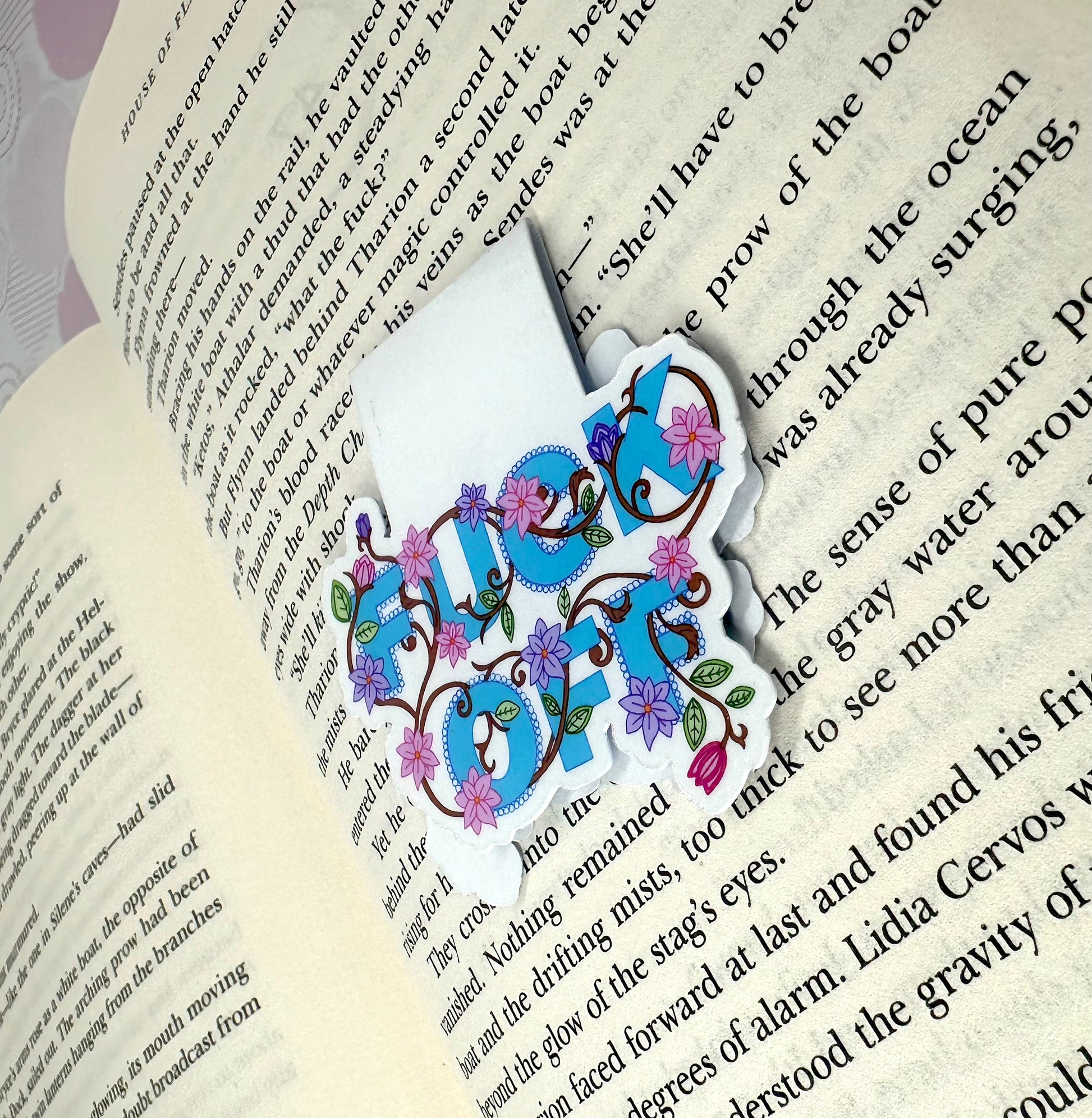 Fuck Off Floral Blue Magnetic Bookmark Barb Wire Designs