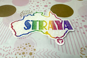 Rainbow Coloured Straya Map Vinyl Sticker