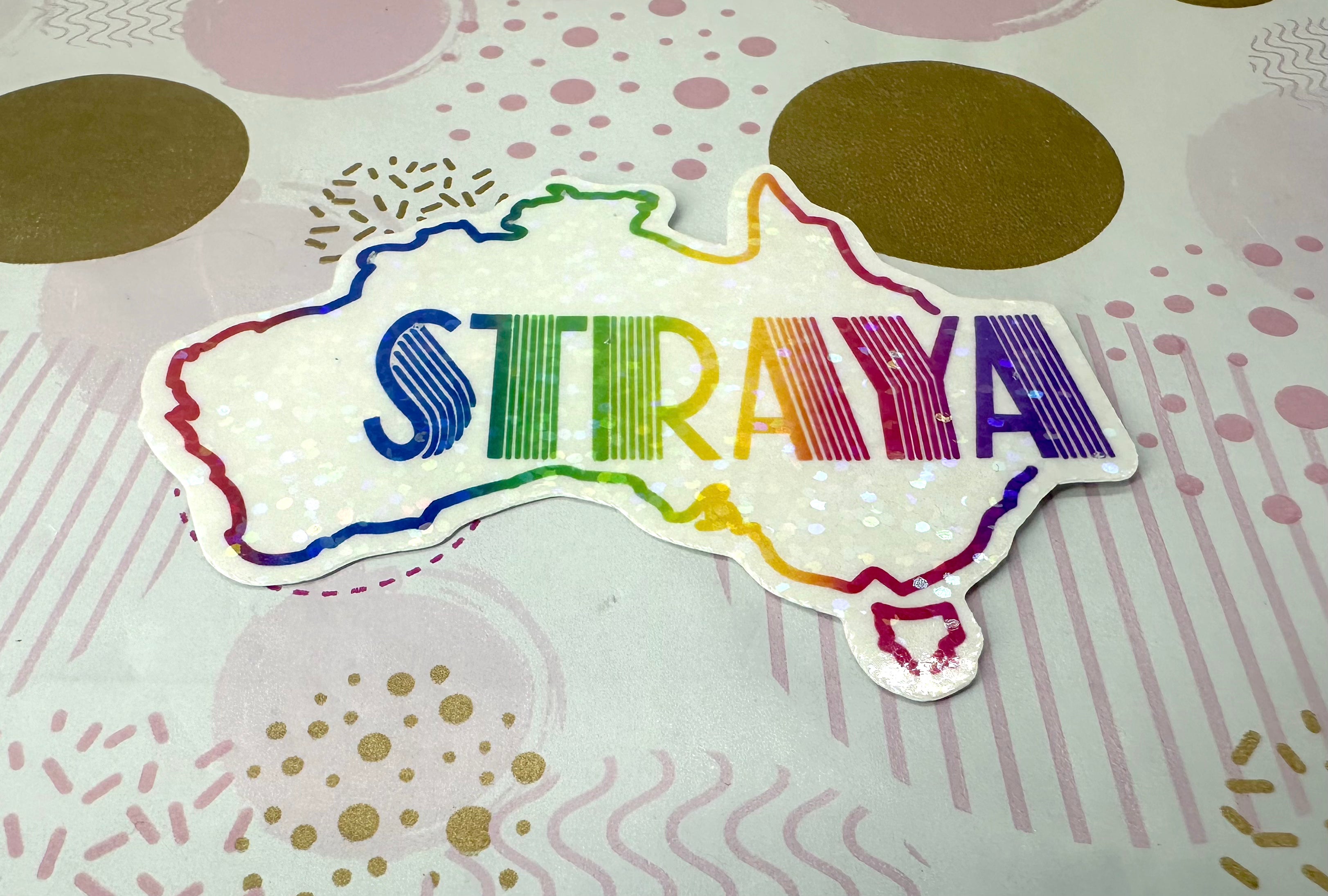 Rainbow Coloured Straya Map Vinyl Sticker