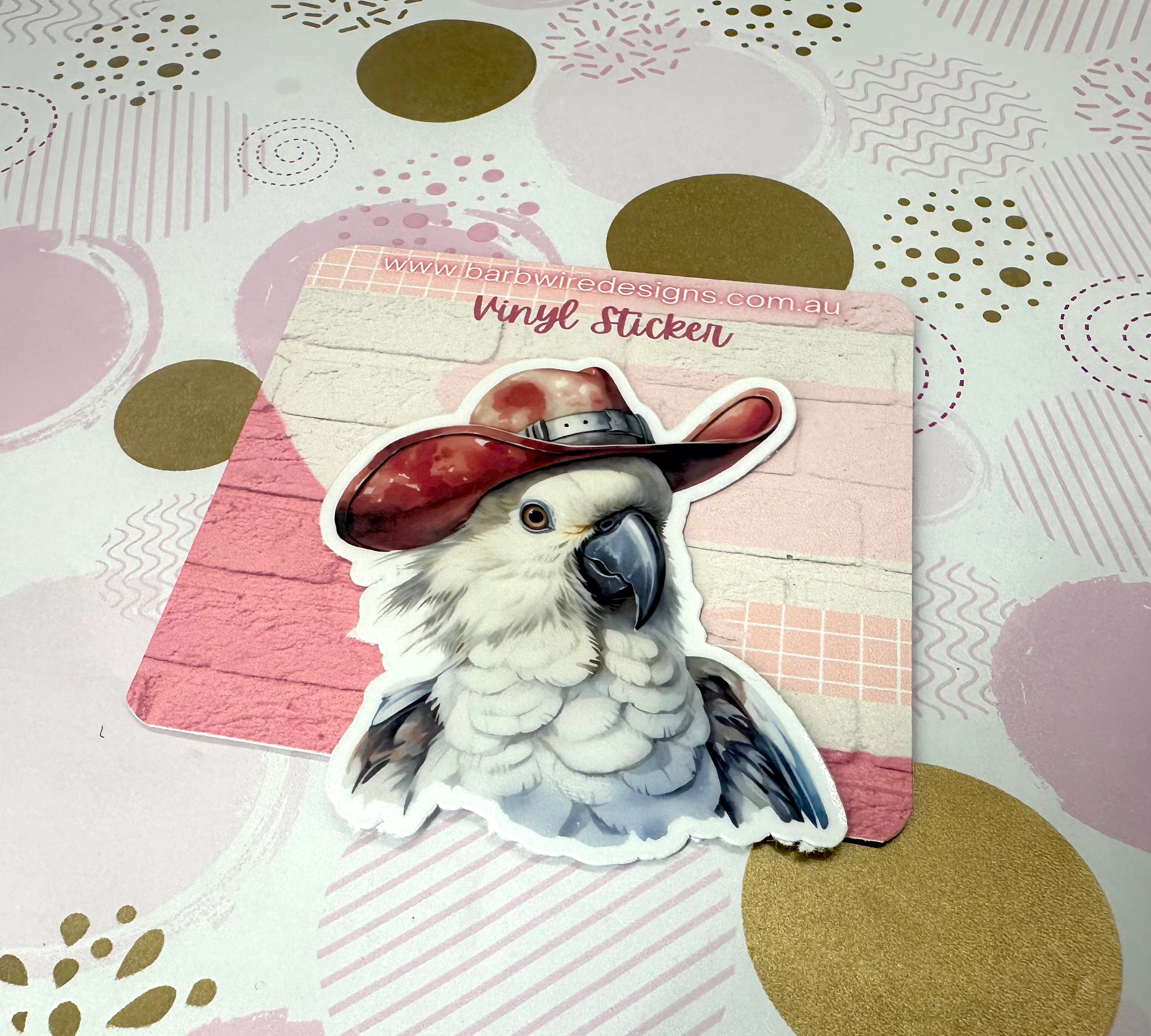 Cockatoo With Cowboy Hat Vinyl Sticker Barb Wire Designs