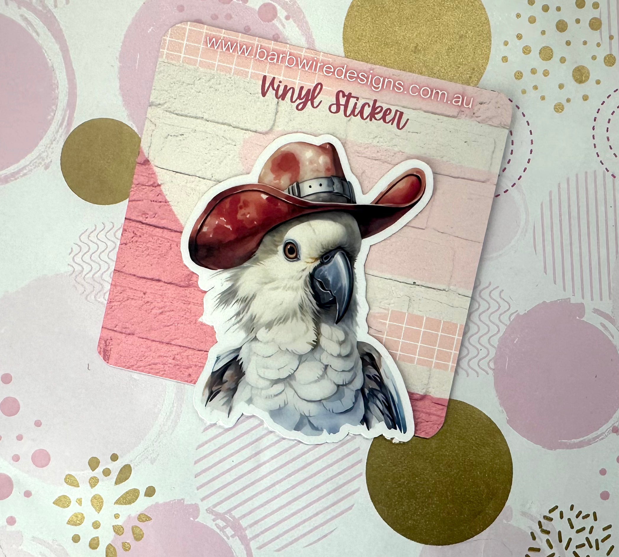Cockatoo With Cowboy Hat Vinyl Sticker Barb Wire Designs