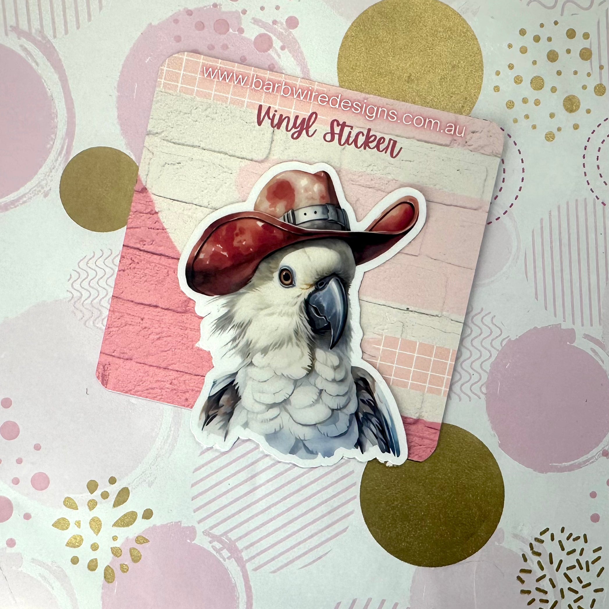 Cockatoo With Cowboy Hat Vinyl Sticker Barb Wire Designs