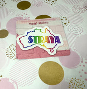 Rainbow Coloured Straya Map Vinyl Sticker