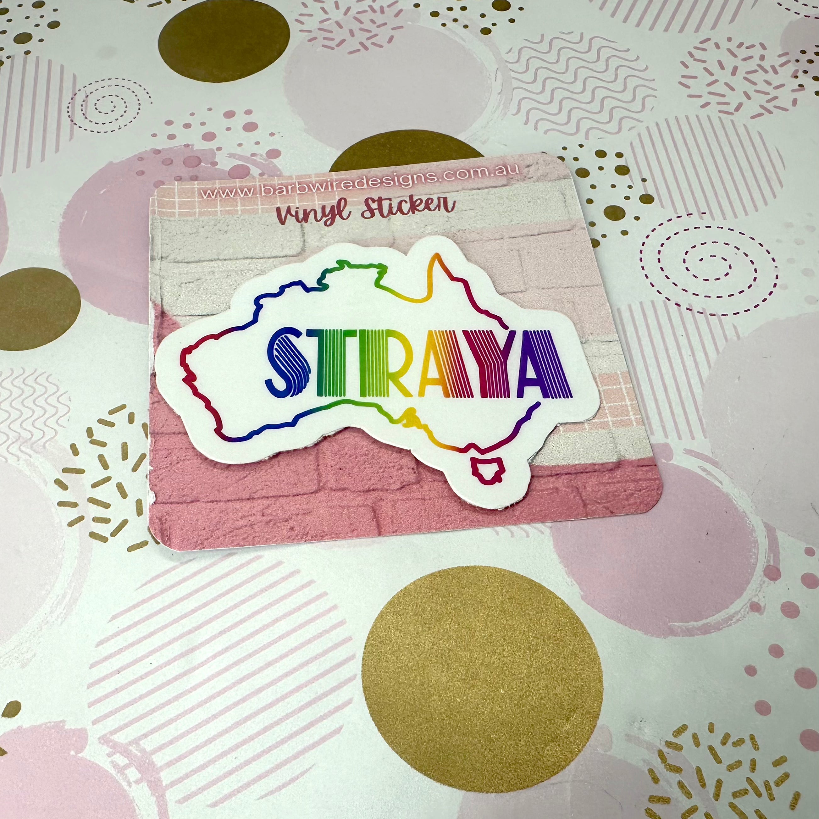 Rainbow Coloured Straya Map Vinyl Sticker Barb Wire Designs
