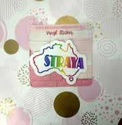 Rainbow Coloured Straya Map Vinyl Sticker