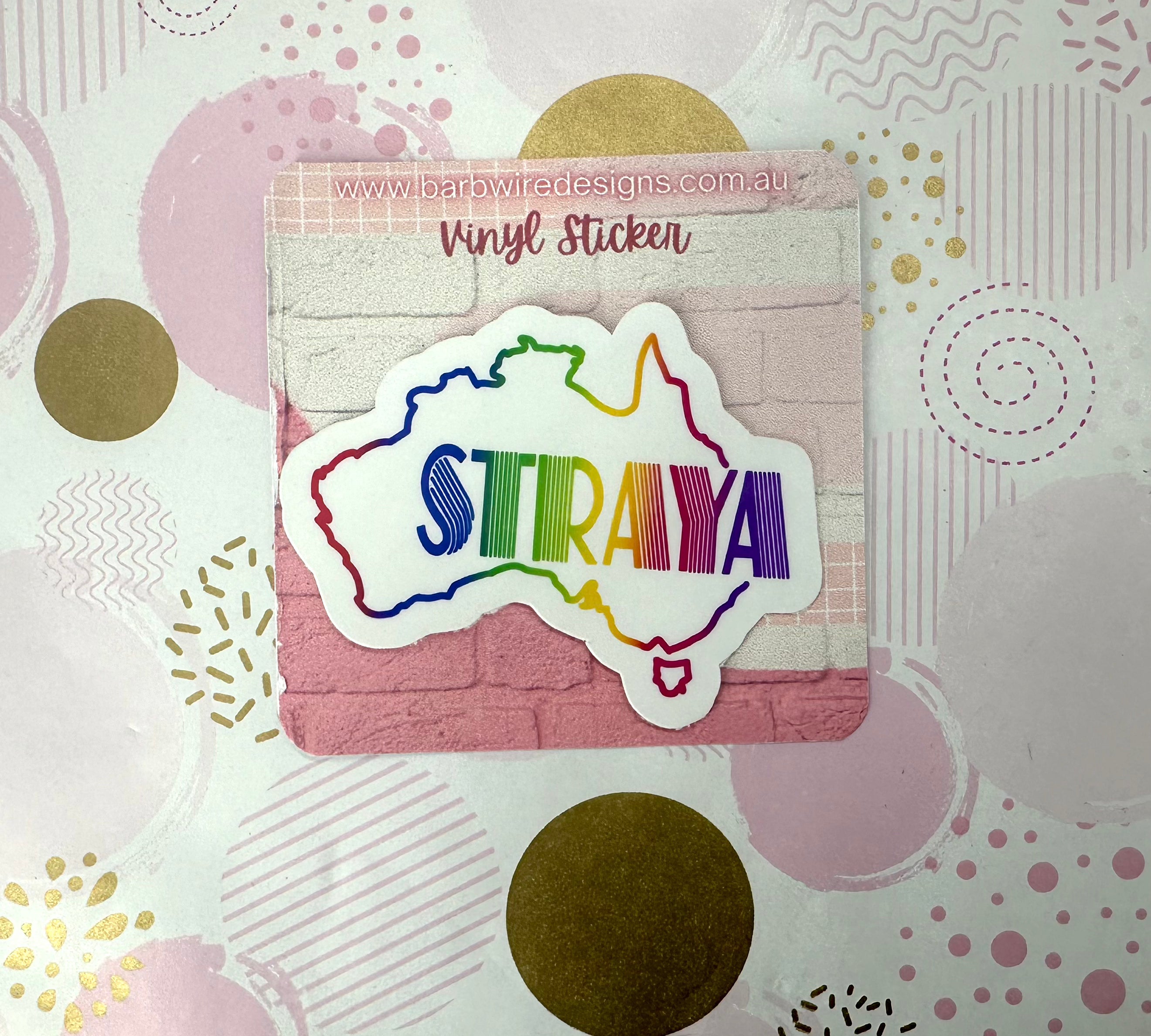 Rainbow Coloured Straya Map Vinyl Sticker Barb Wire Designs