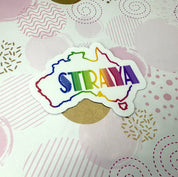 Rainbow Coloured Straya Map Vinyl Sticker