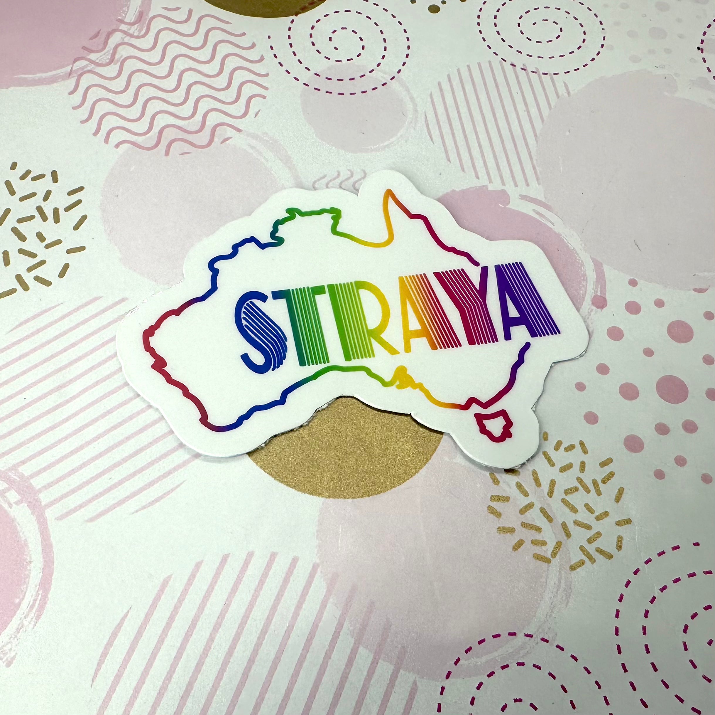 Rainbow Coloured Straya Map Vinyl Sticker