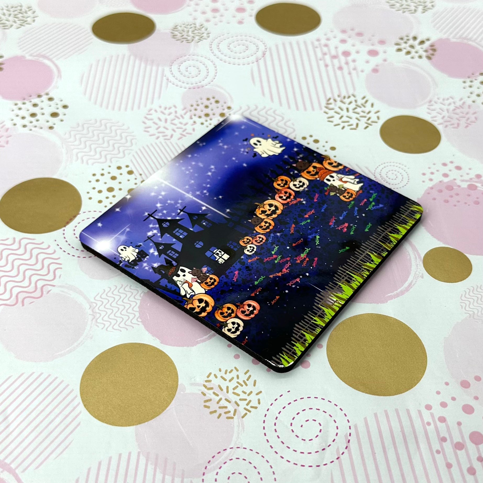 Halloween Night Cork Board Square Coaster Barb Wire Designs