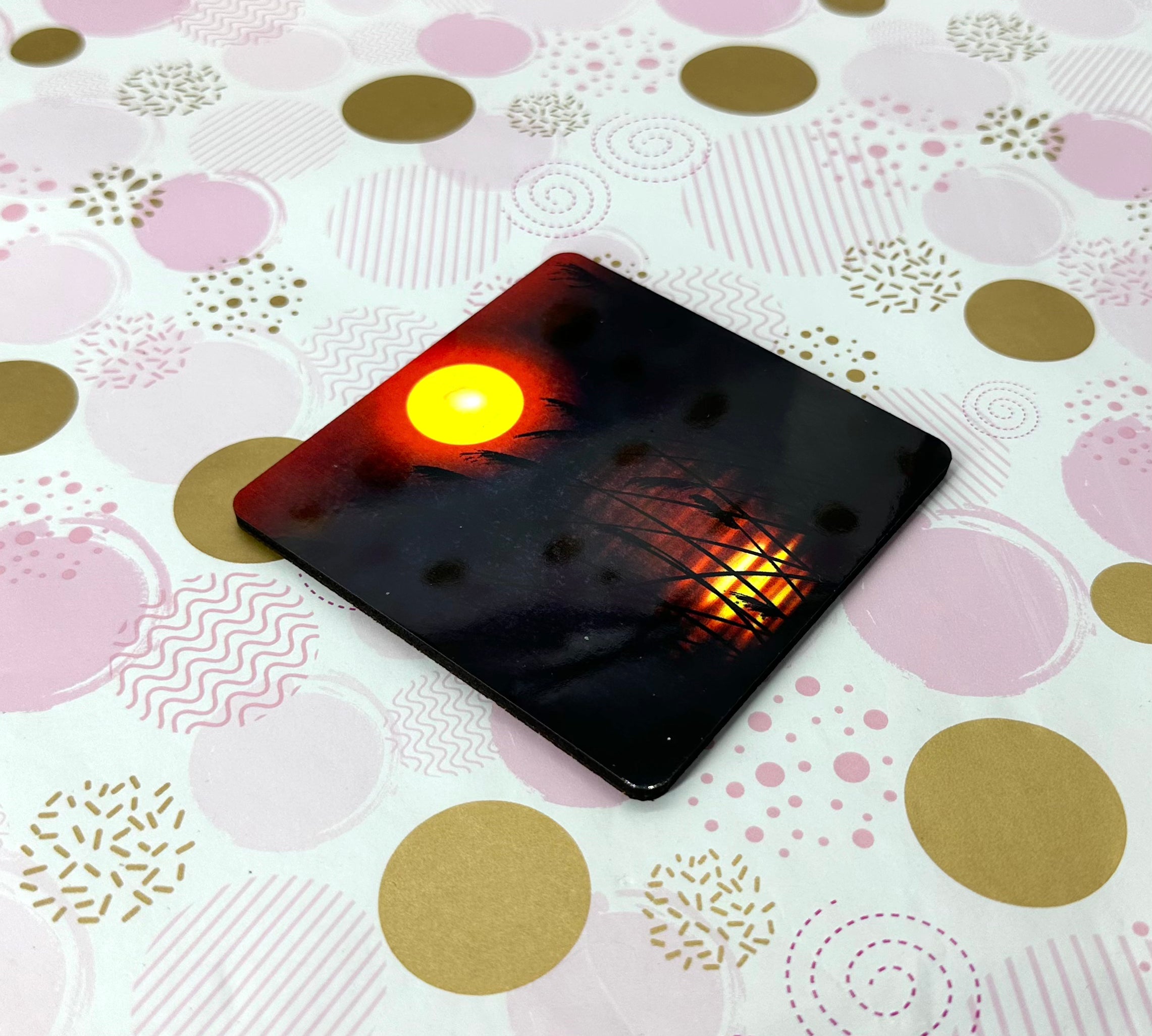 Sunset on A Farm Cork Board Square Coaster Barb Wire Designs