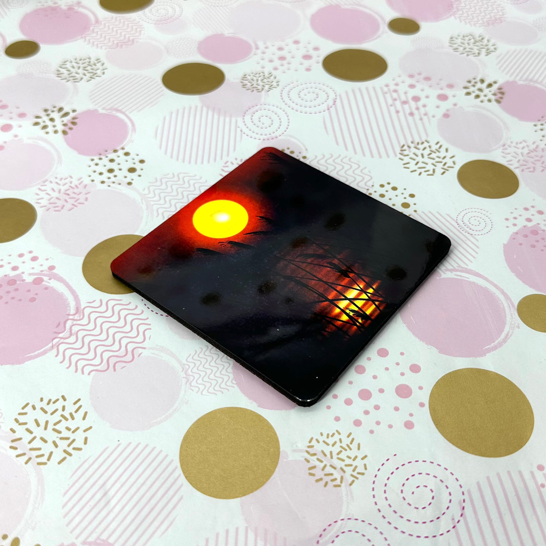 Sunset on A Farm Cork Board Square Coaster Barb Wire Designs