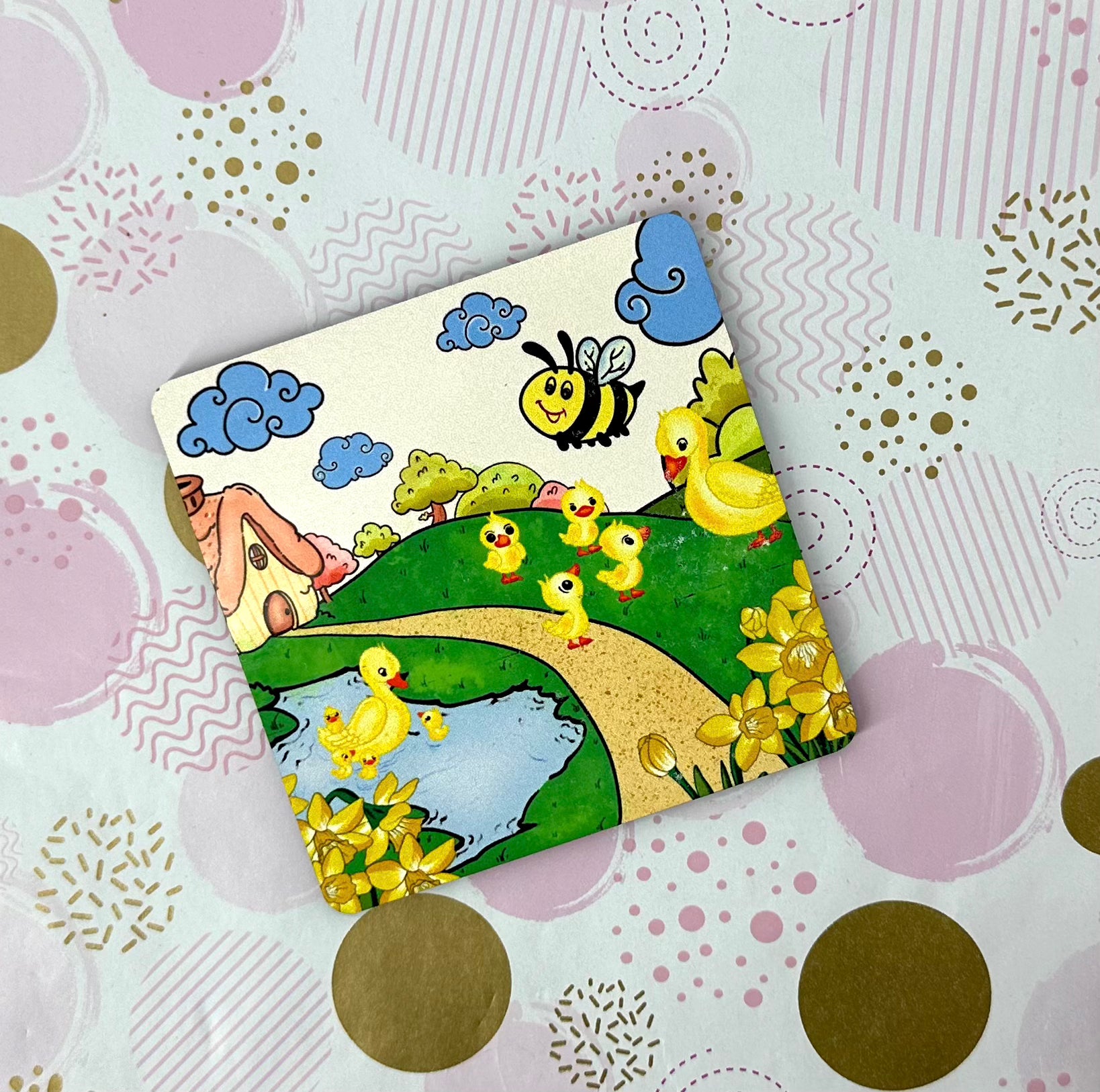 Daffodil Duck Adventure Cork Board Square Coaster