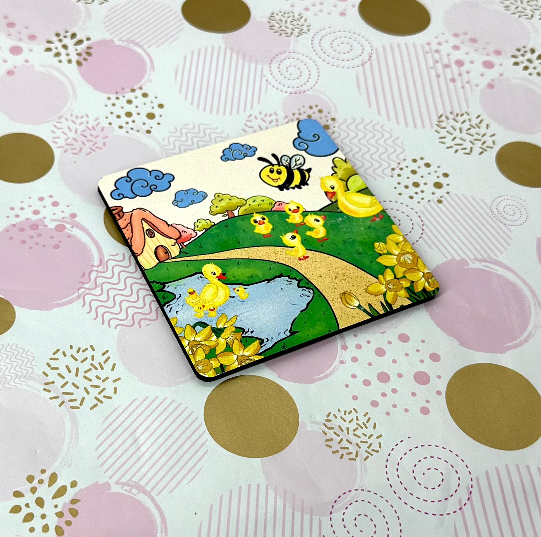 Daffodil Duck Adventure Cork Board Square Coaster