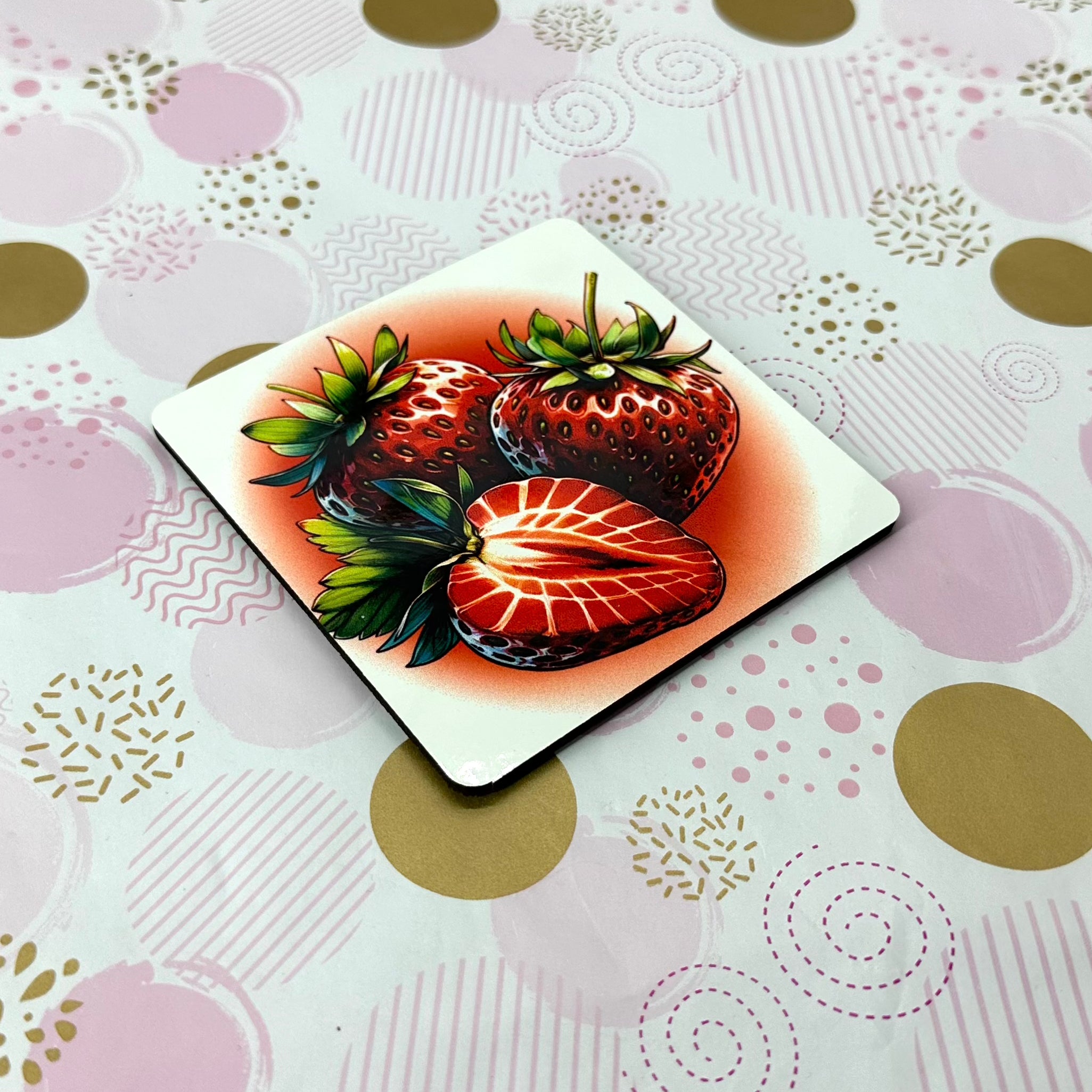 Strawberries Cork Board Square Coaster Barb Wire Designs