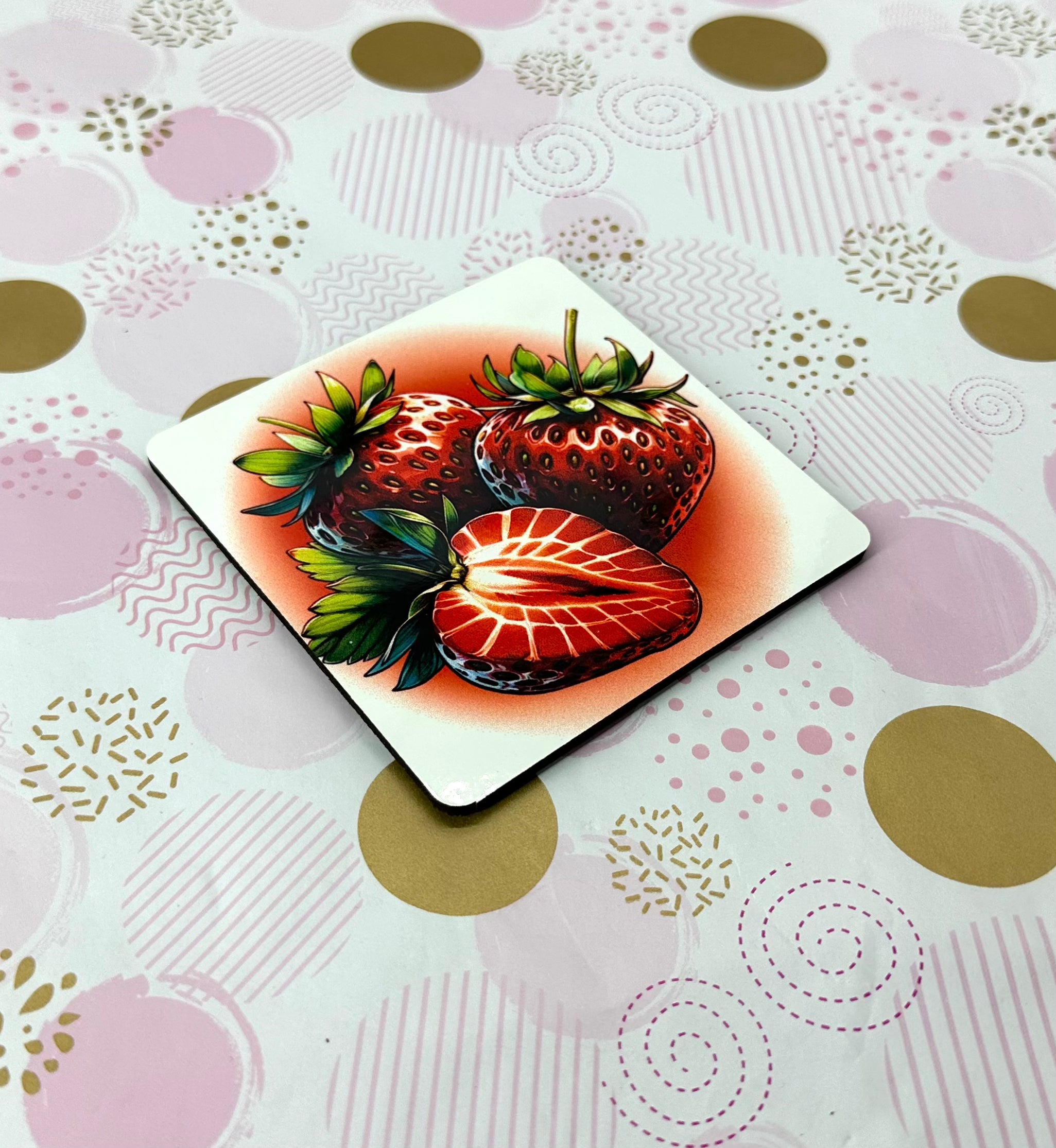 Strawberries Cork Board Square Coaster