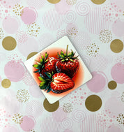Strawberries Cork Board Square Coaster
