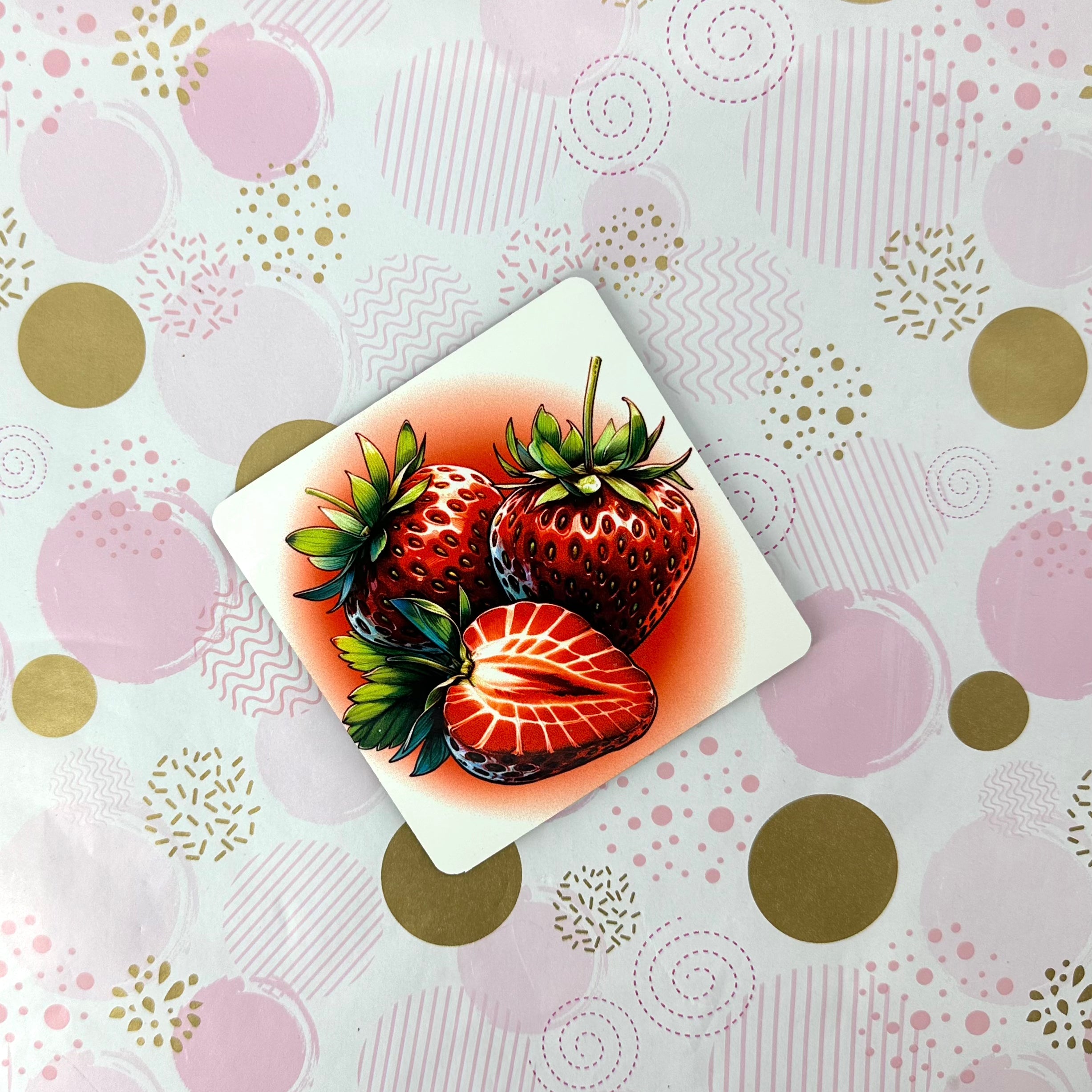 Strawberries Cork Board Square Coaster Barb Wire Designs