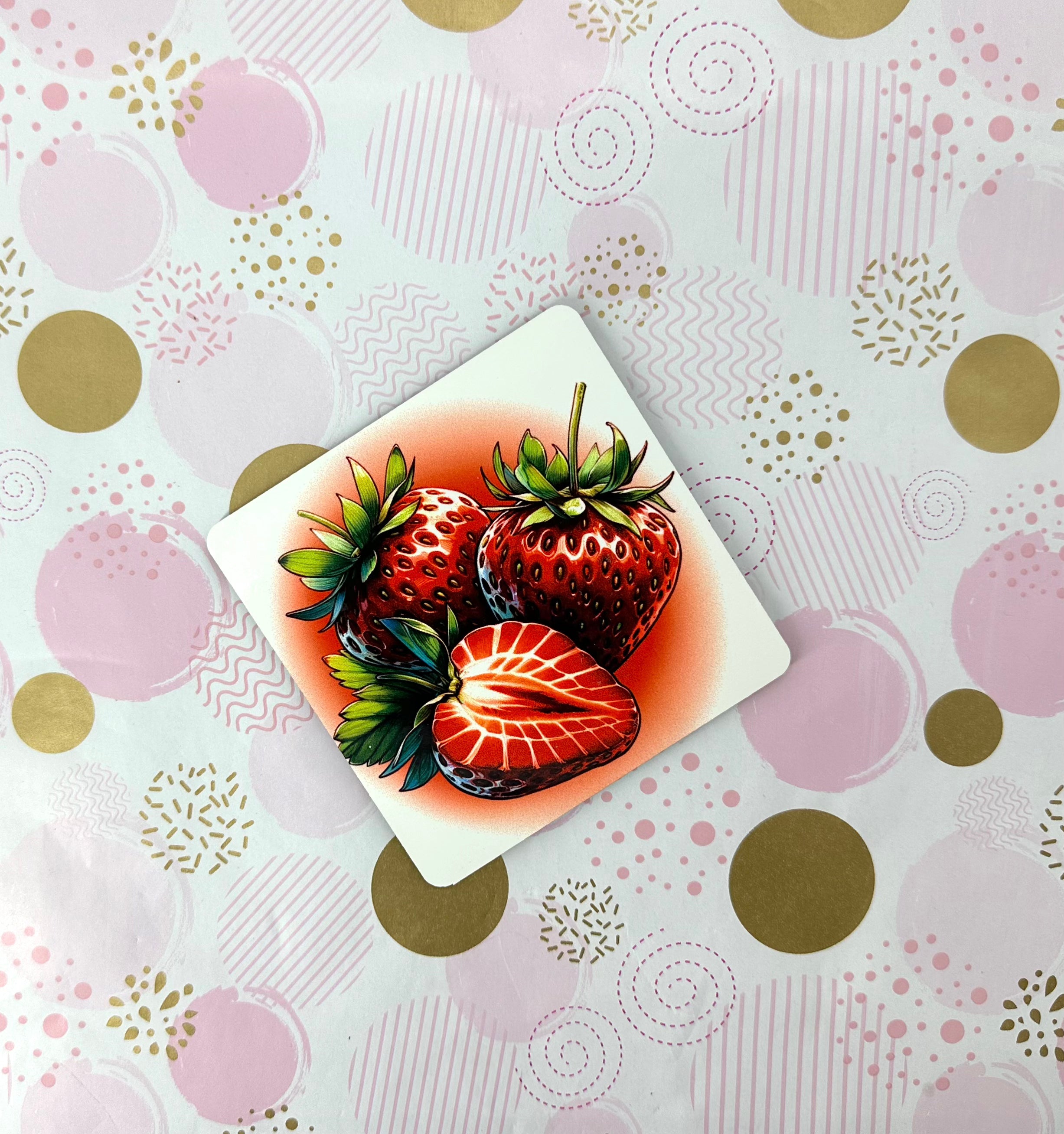 Strawberries Cork Board Square Coaster