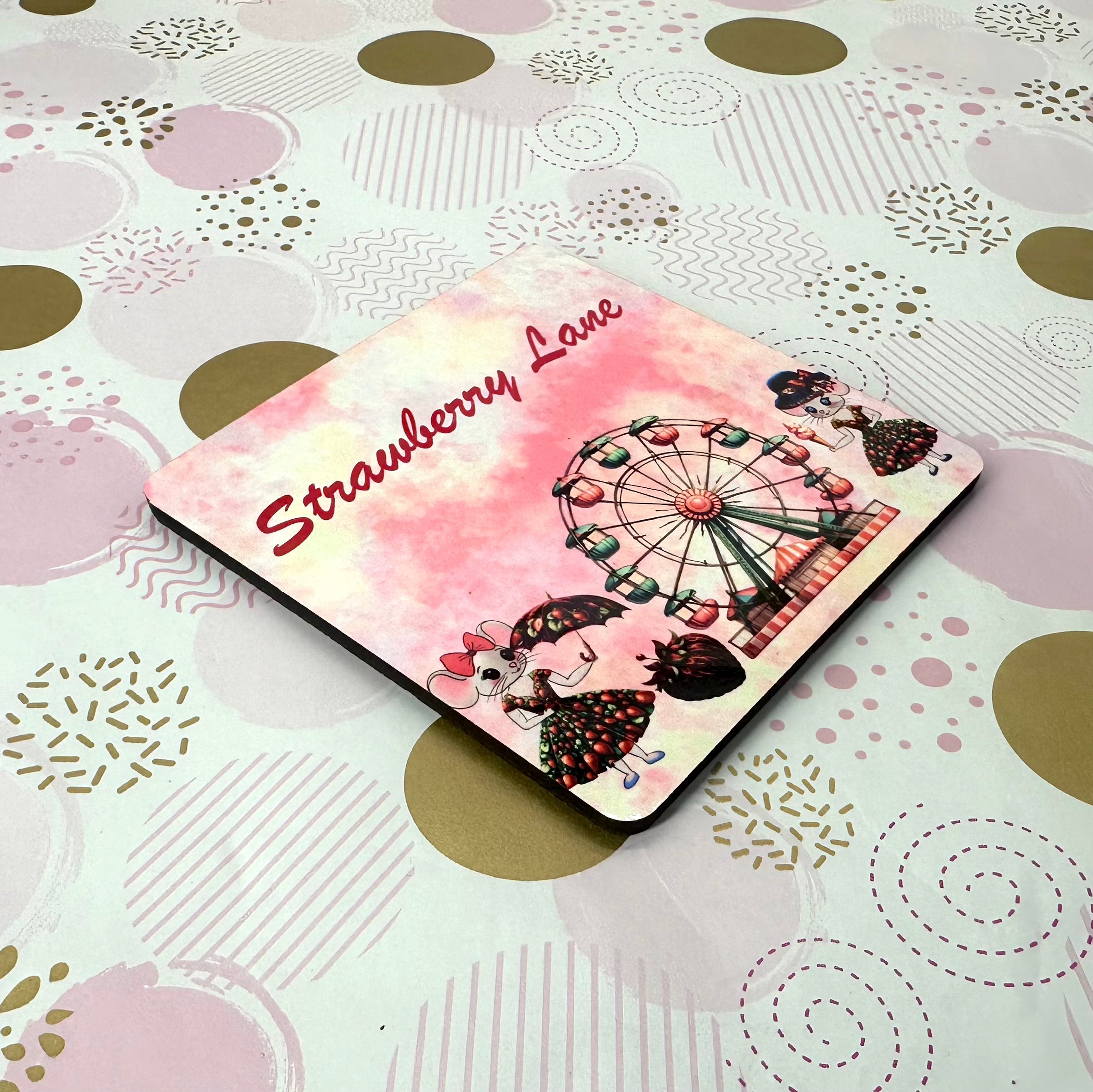 Strawberry Lane Cork Board Square Coaster