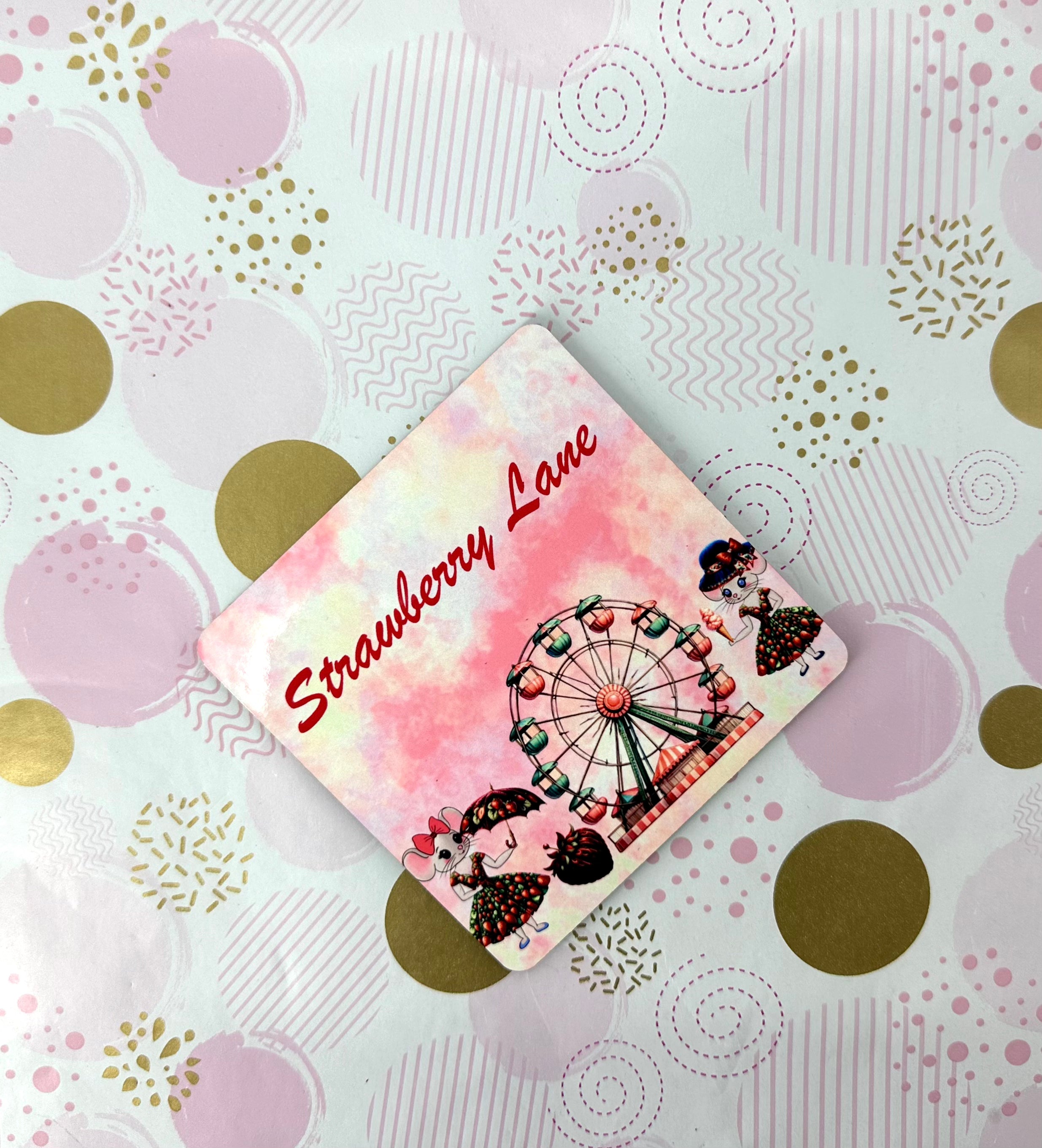 Strawberry Lane Cork Board Square Coaster