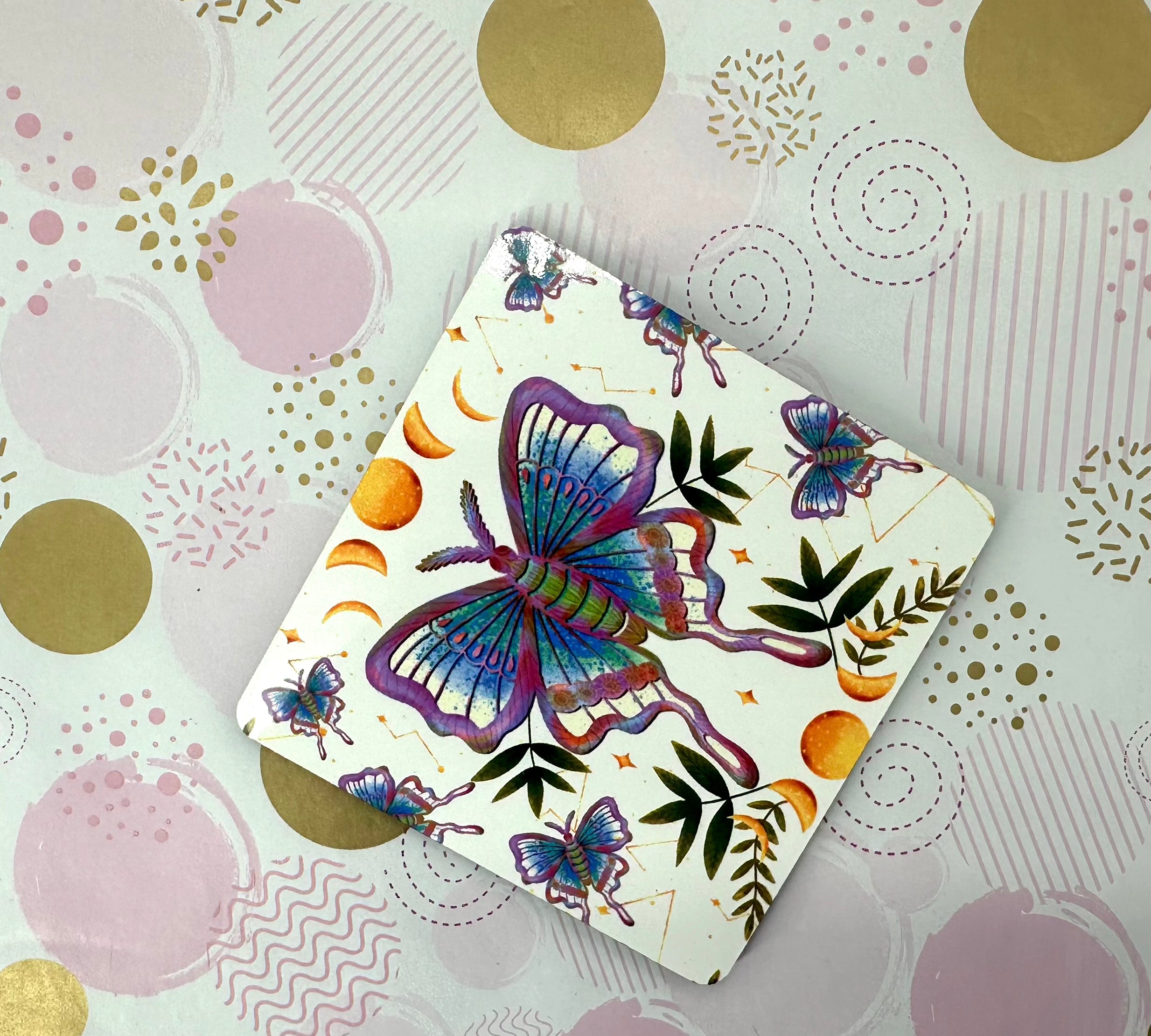 Luna Moth Cork Board Square Coaster Barb Wire Designs