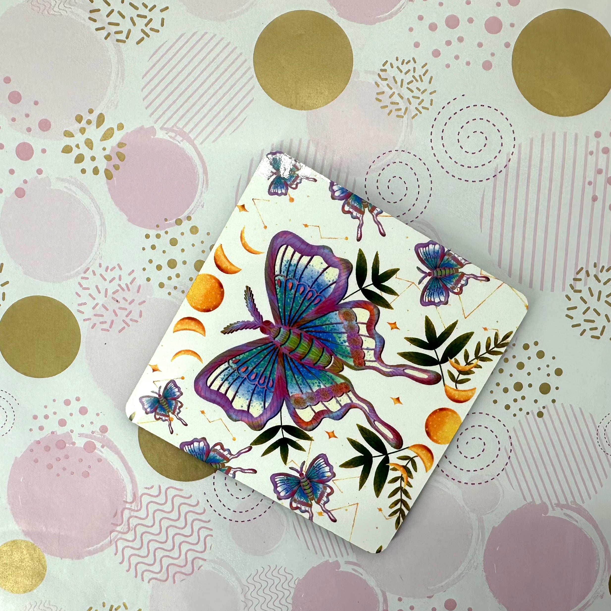 Luna Moth Cork Board Square Coaster Barb Wire Designs