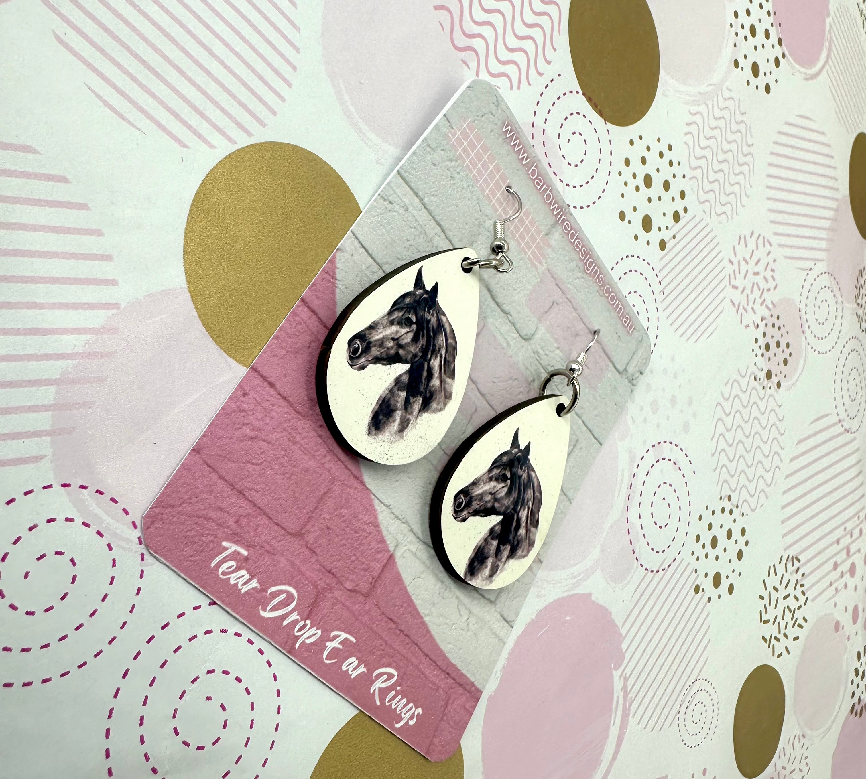 Water colour Horse Head Sublimation Ear Rings Barb Wire Designs