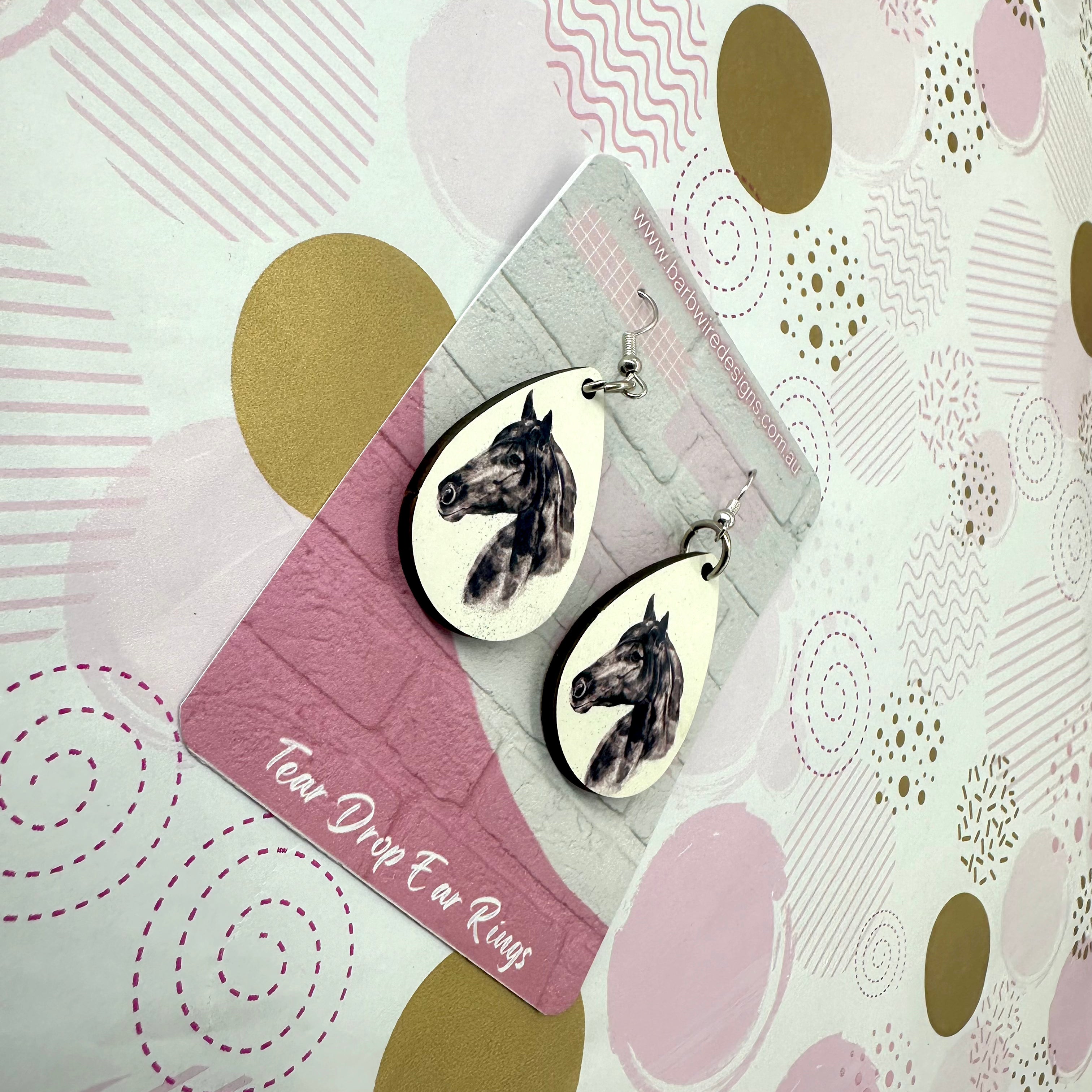 Water colour Horse Head Sublimation Ear Rings Barb Wire Designs