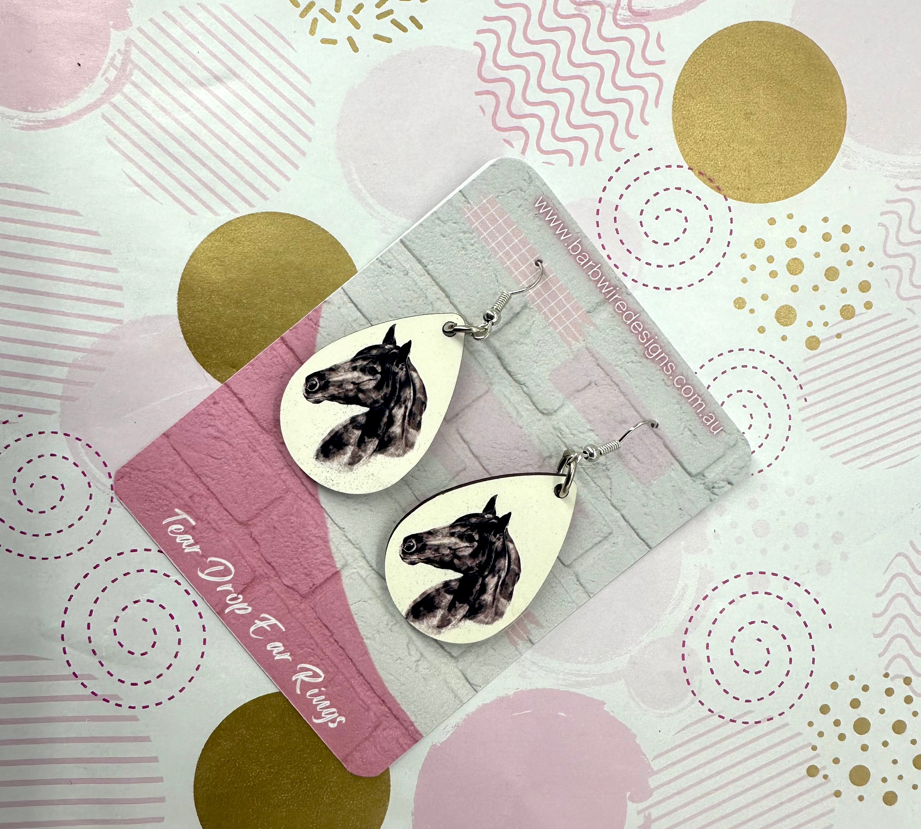 Water colour Horse Head Sublimation Ear Rings Barb Wire Designs