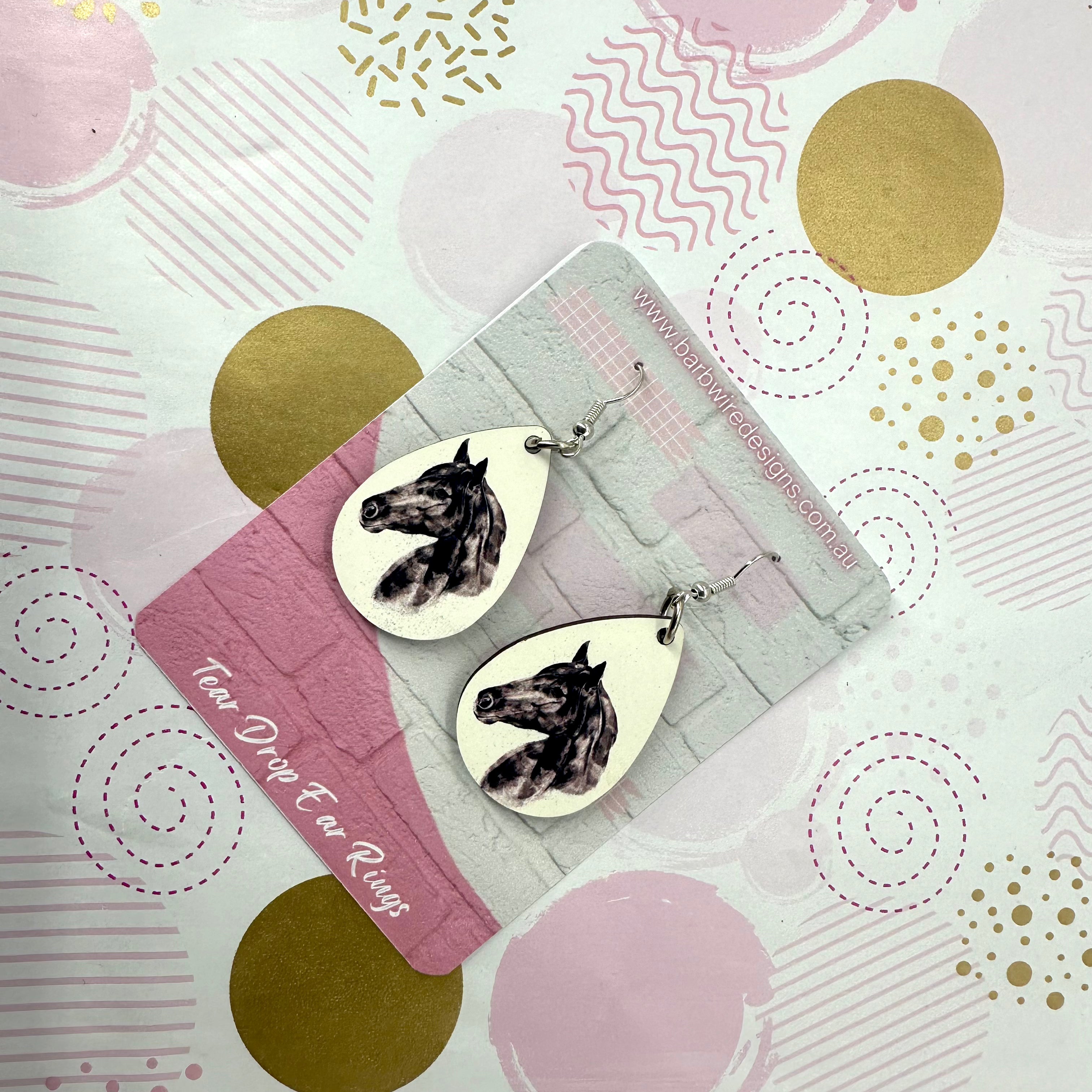 Water colour Horse Head Sublimation Ear Rings Barb Wire Designs