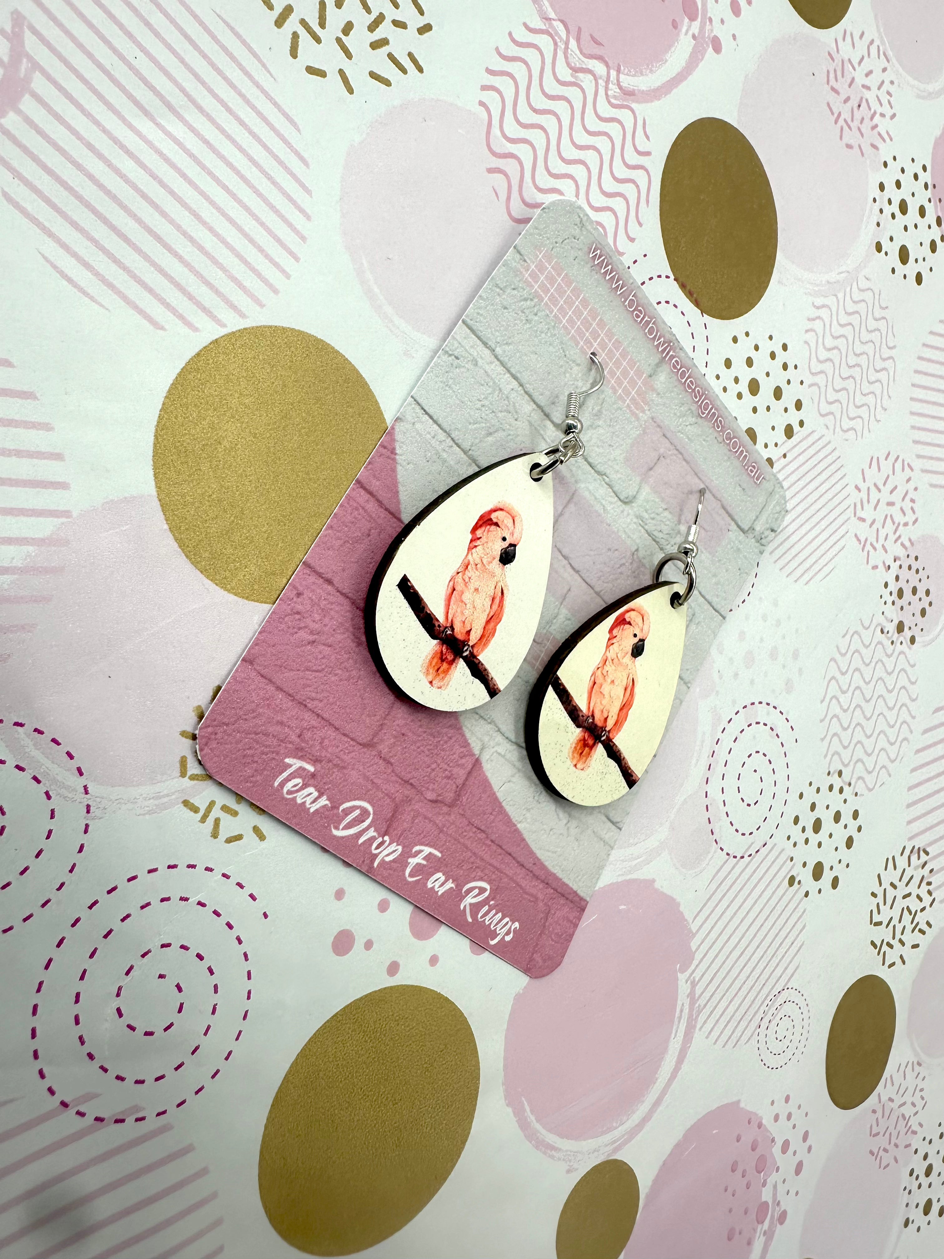 Pink Cockatoo Sublimation Ear Rings