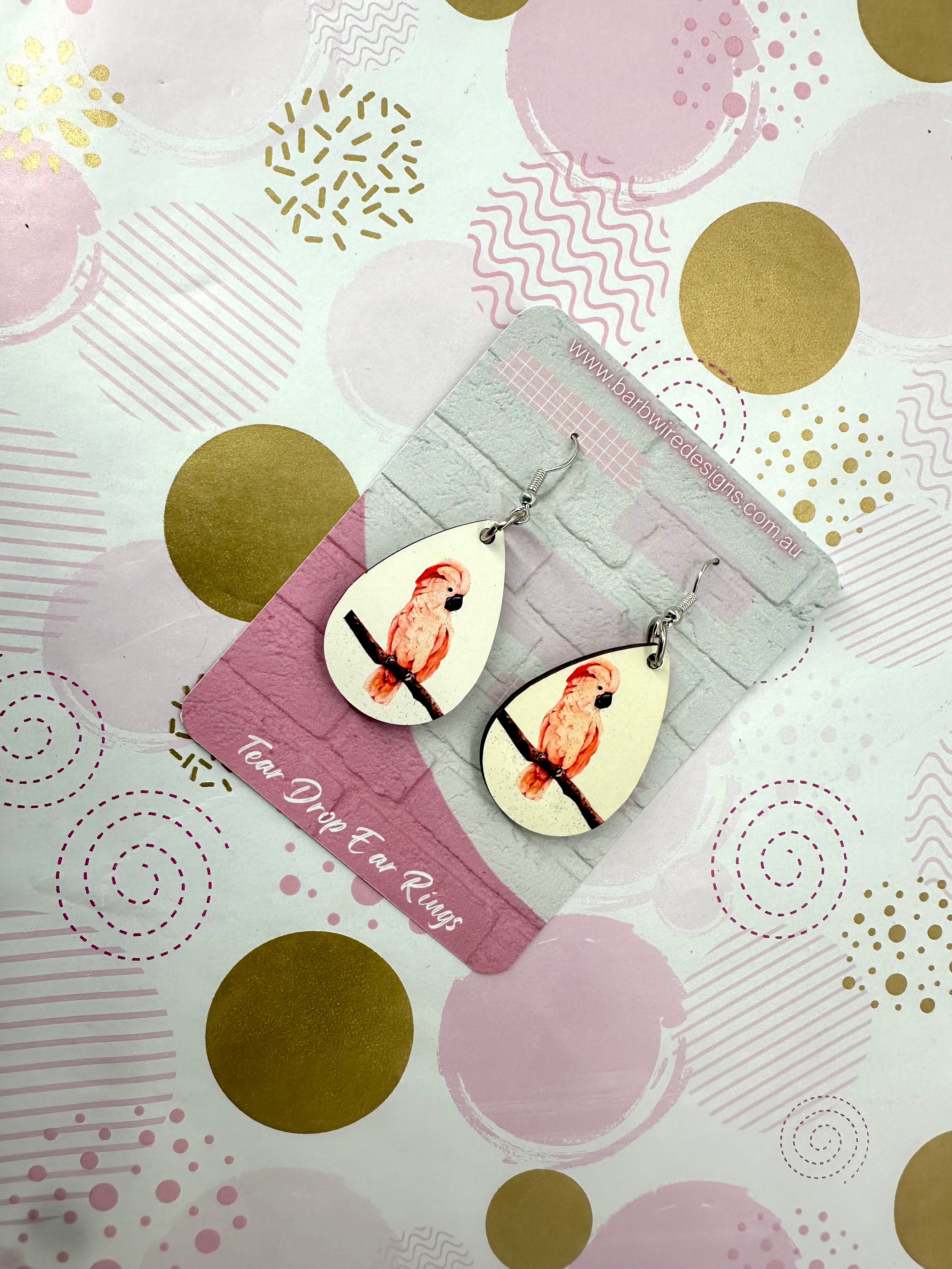 Pink Cockatoo Sublimation Ear Rings