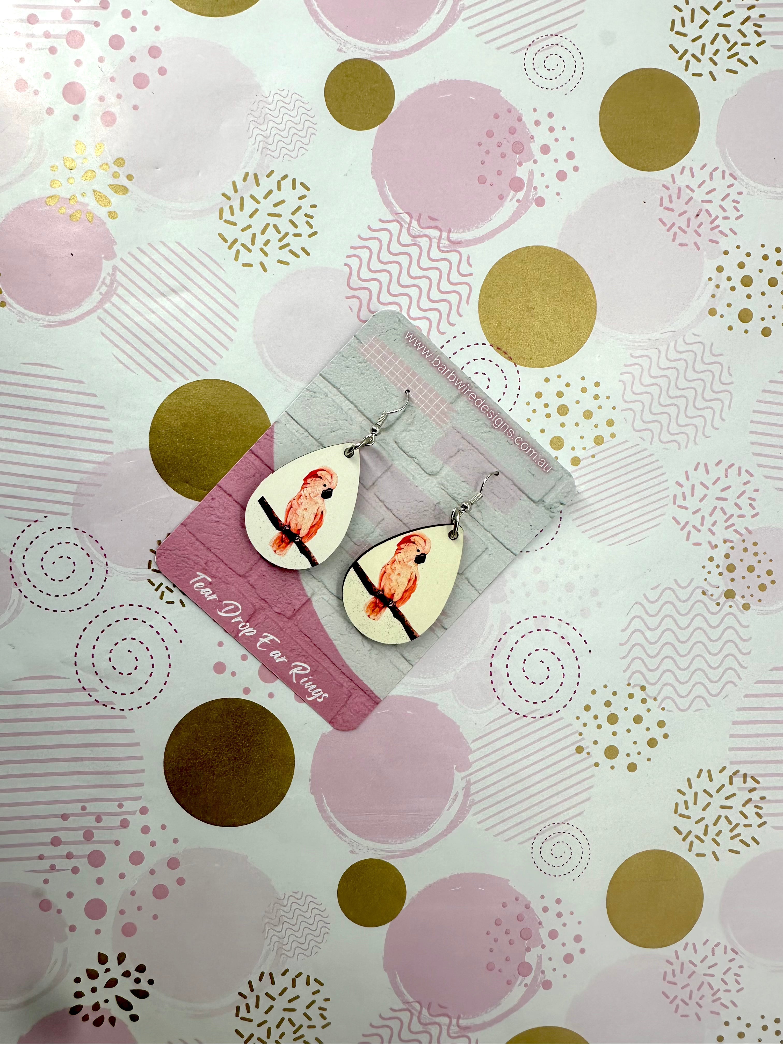 Pink Cockatoo Sublimation Ear Rings