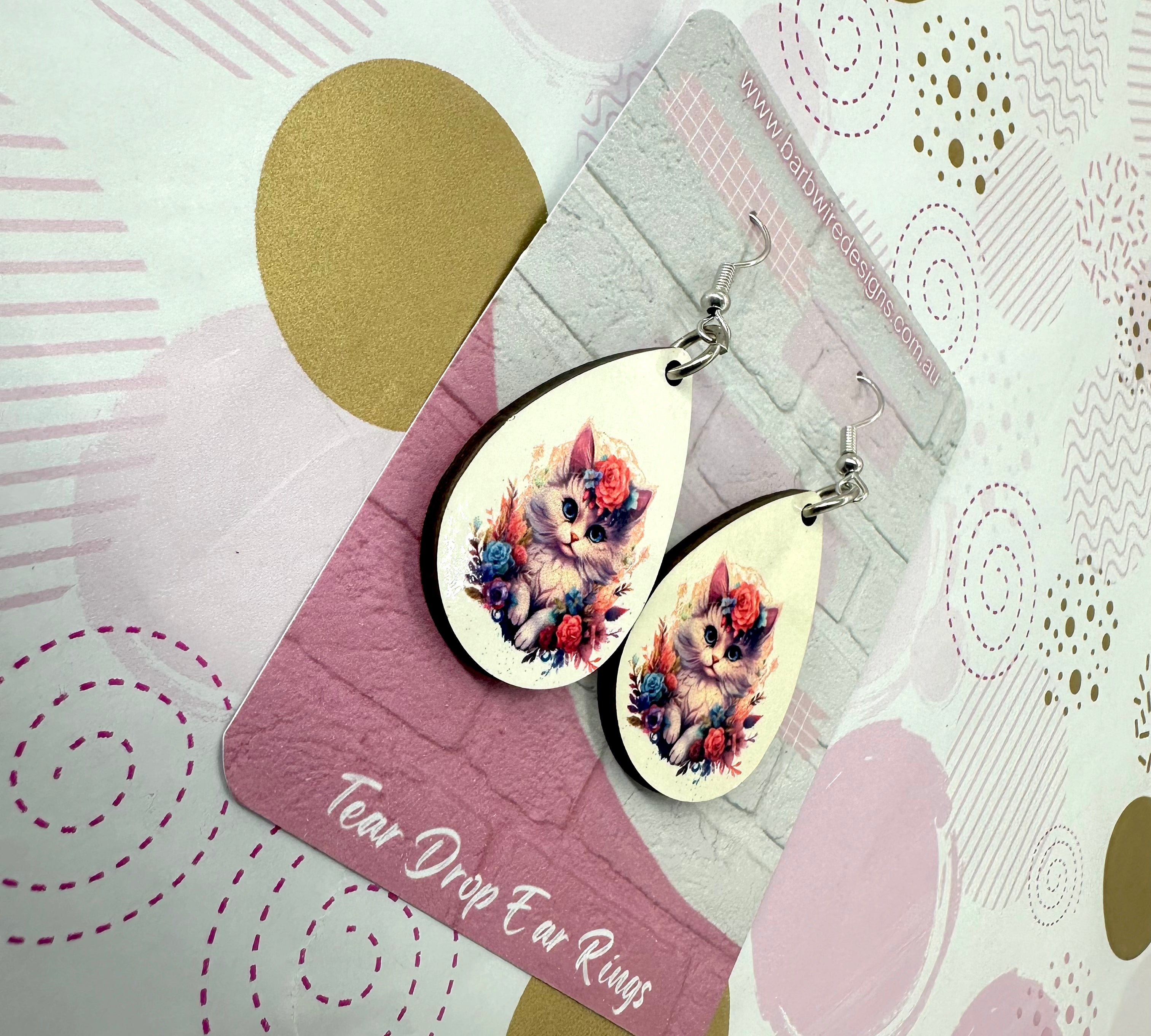 Floral Cat Sublimation Ear Rings Barb Wire Designs
