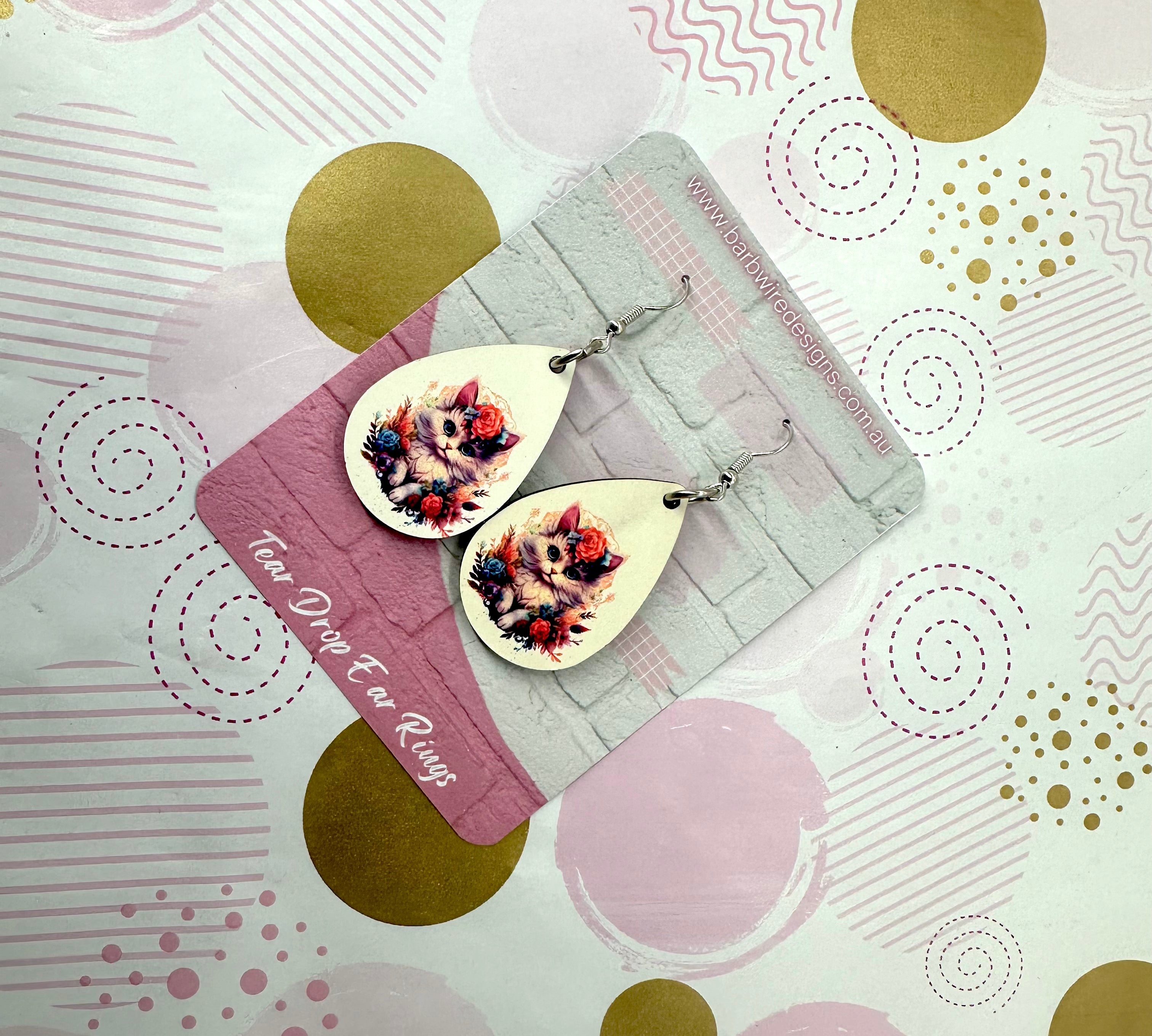 Floral Cat Sublimation Ear Rings Barb Wire Designs