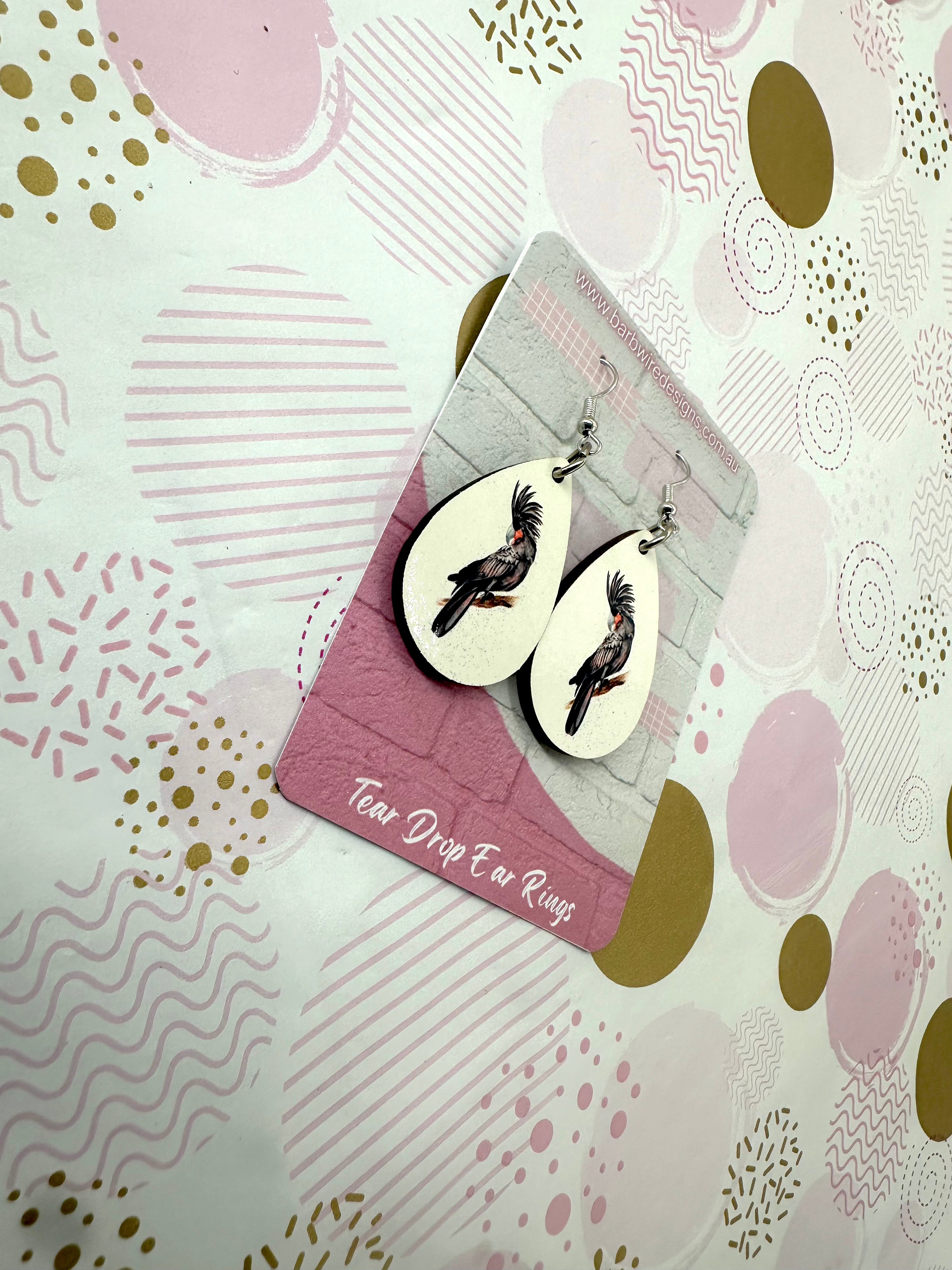 Black Red Tail Cockatoo Sublimation Ear Rings