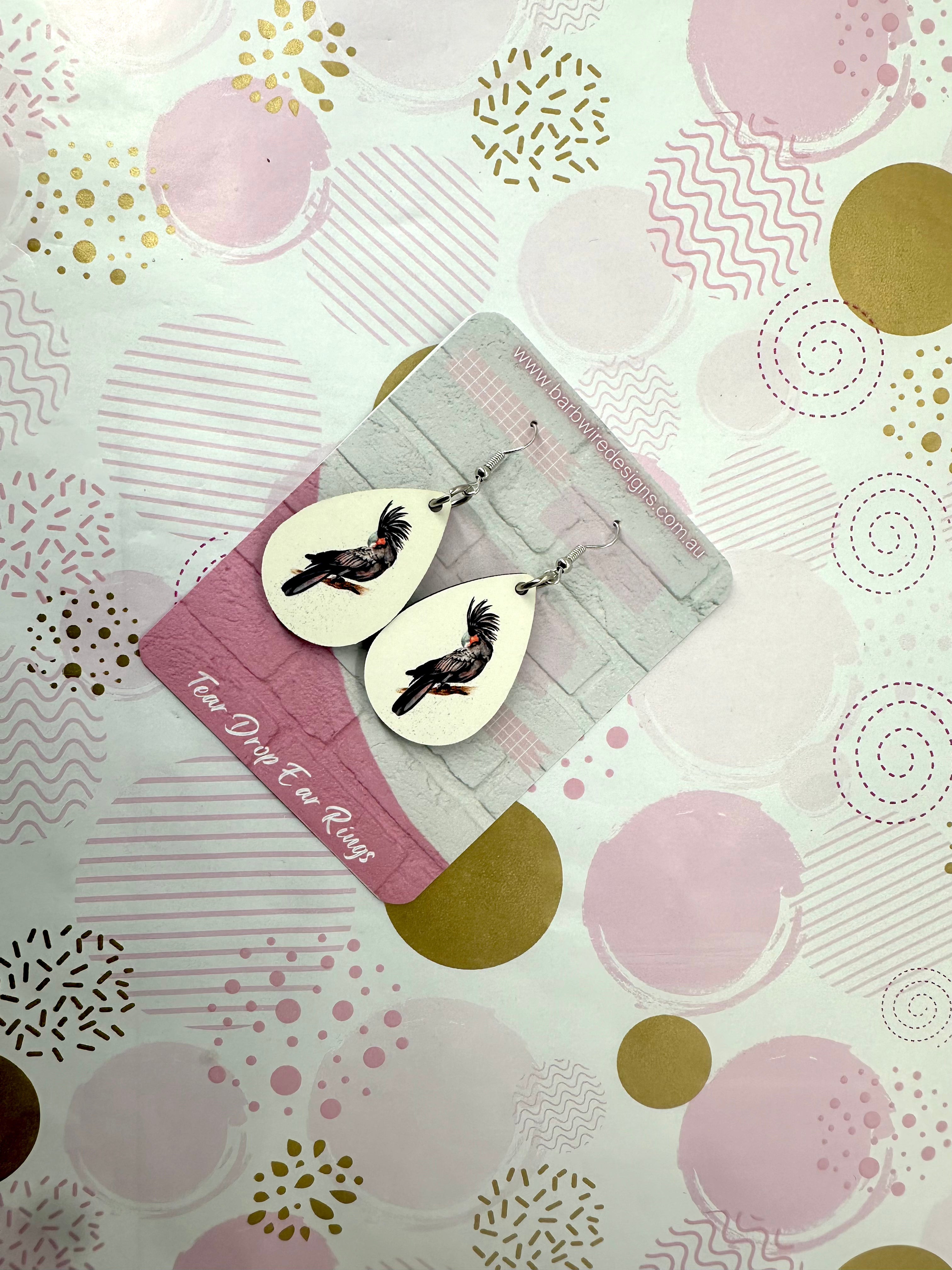 Black Red Tail Cockatoo Sublimation Ear Rings