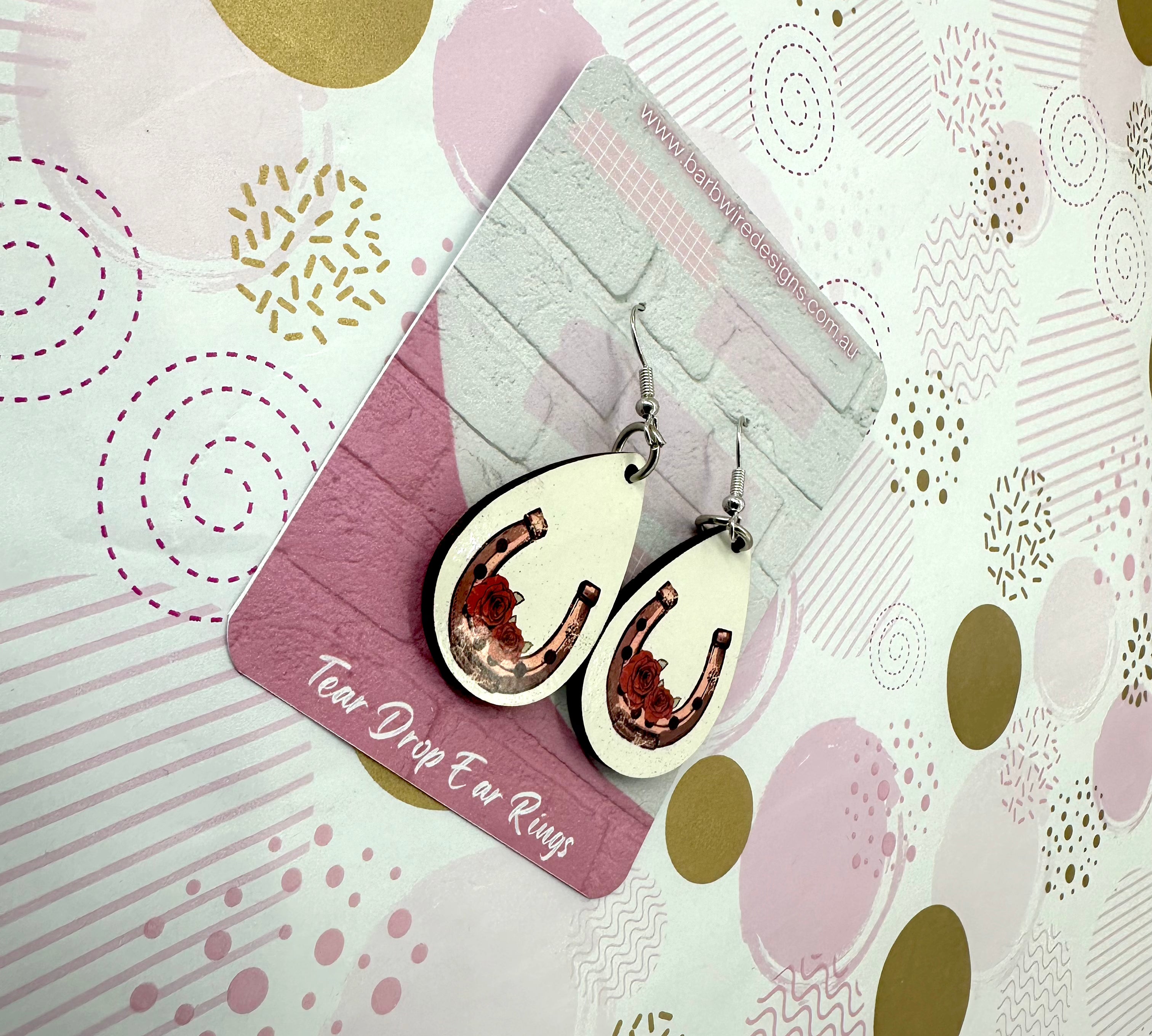 Western Horse Shoe Sublimation Ear Rings Barb Wire Designs