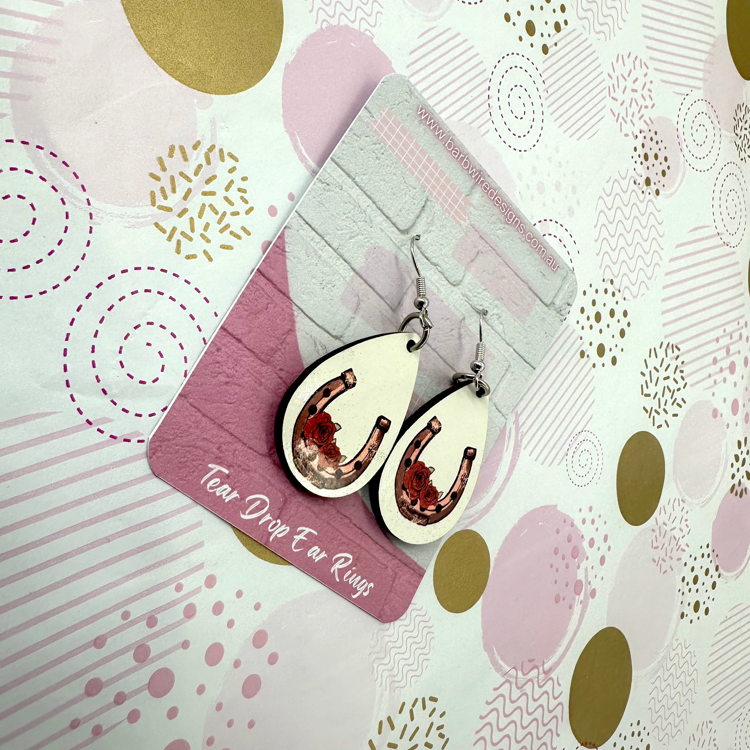 Western Horse Shoe Sublimation Ear Rings Barb Wire Designs