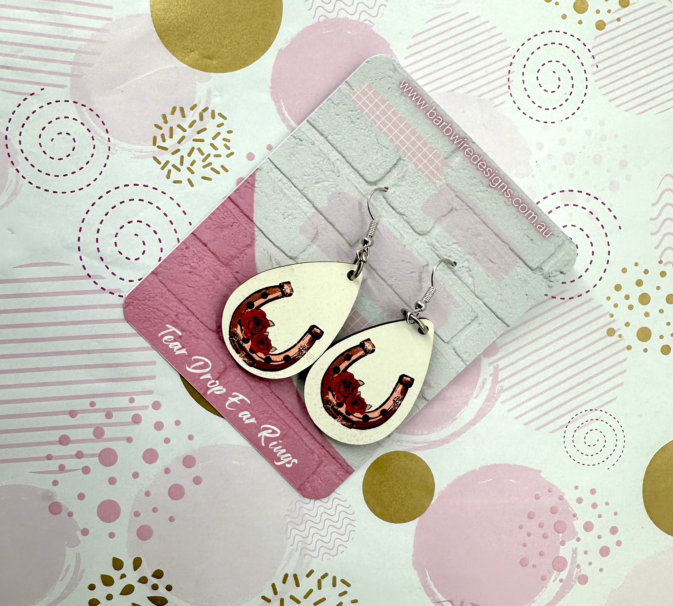 Western Horse Shoe Sublimation Ear Rings Barb Wire Designs