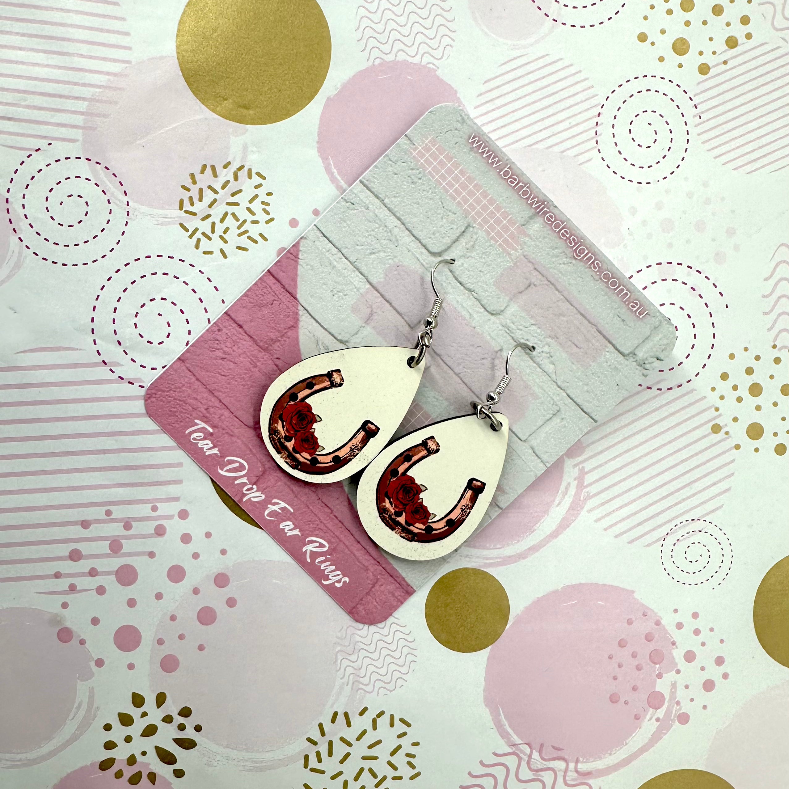 Western Horse Shoe Sublimation Ear Rings Barb Wire Designs