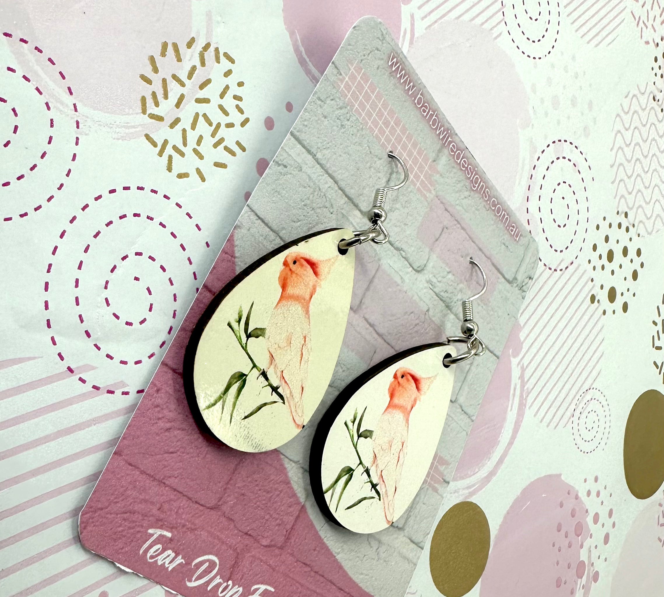 Cockatoo Cockatoo Sublimation Ear Rings Barb Wire Designs