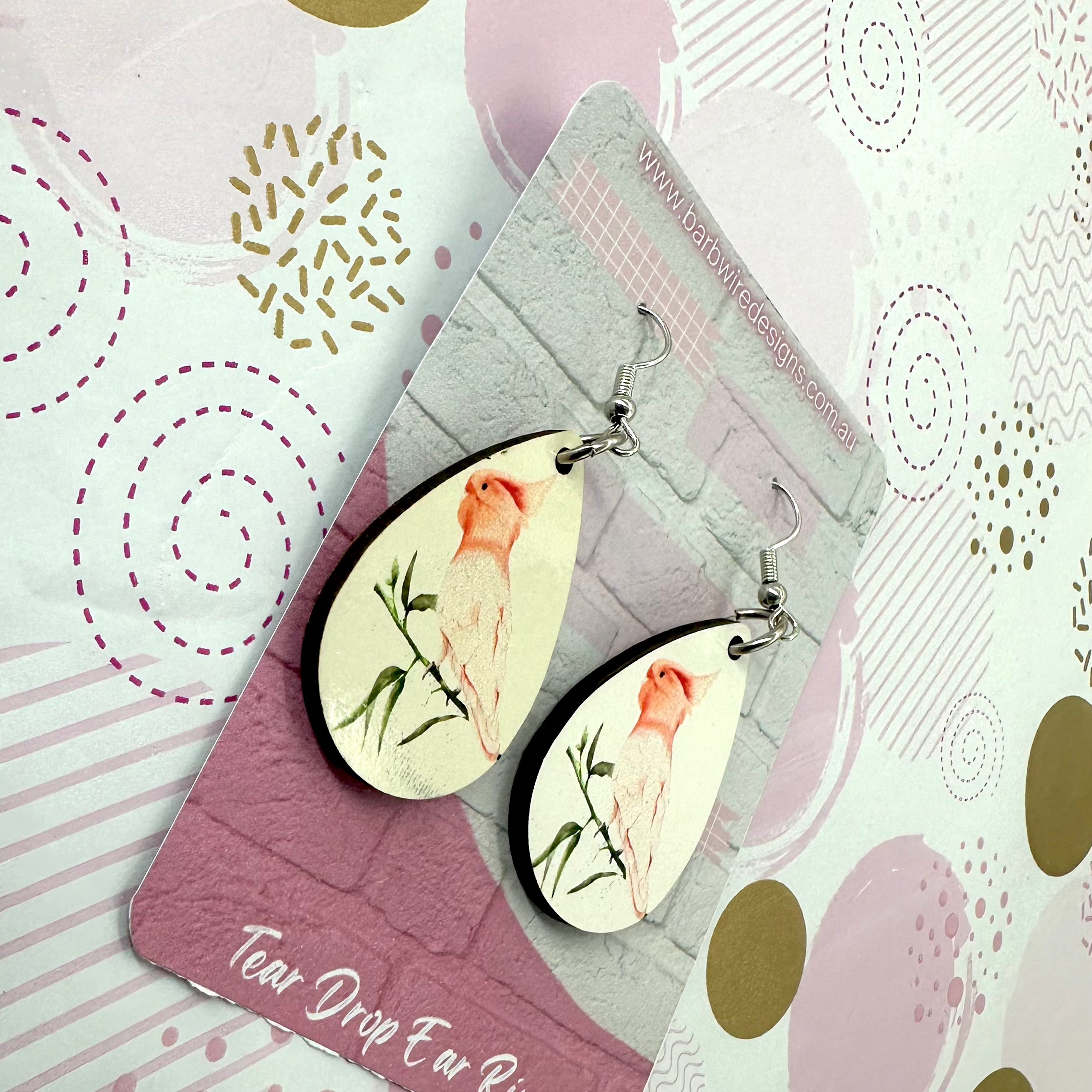 Cockatoo Cockatoo Sublimation Ear Rings Barb Wire Designs