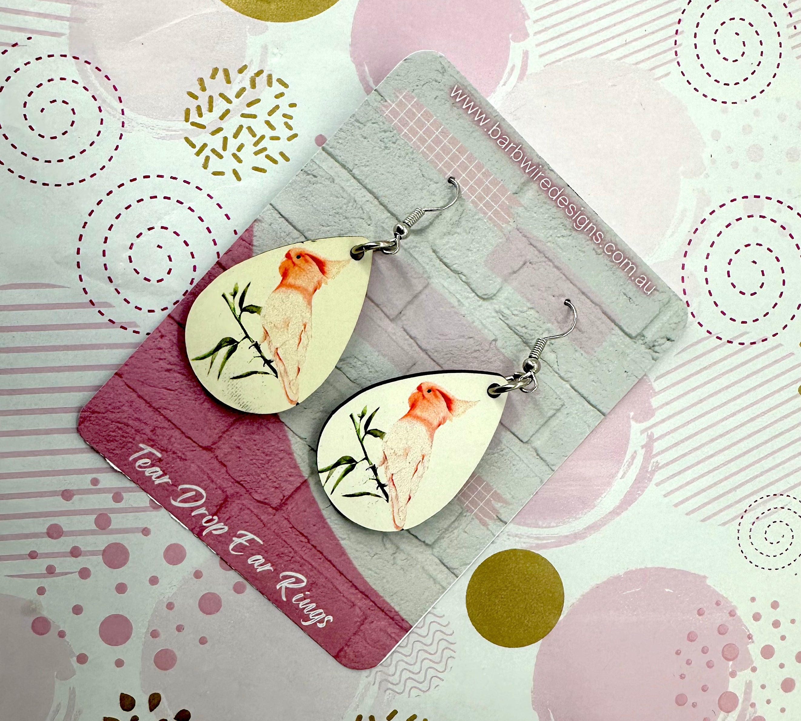 Cockatoo Cockatoo Sublimation Ear Rings Barb Wire Designs