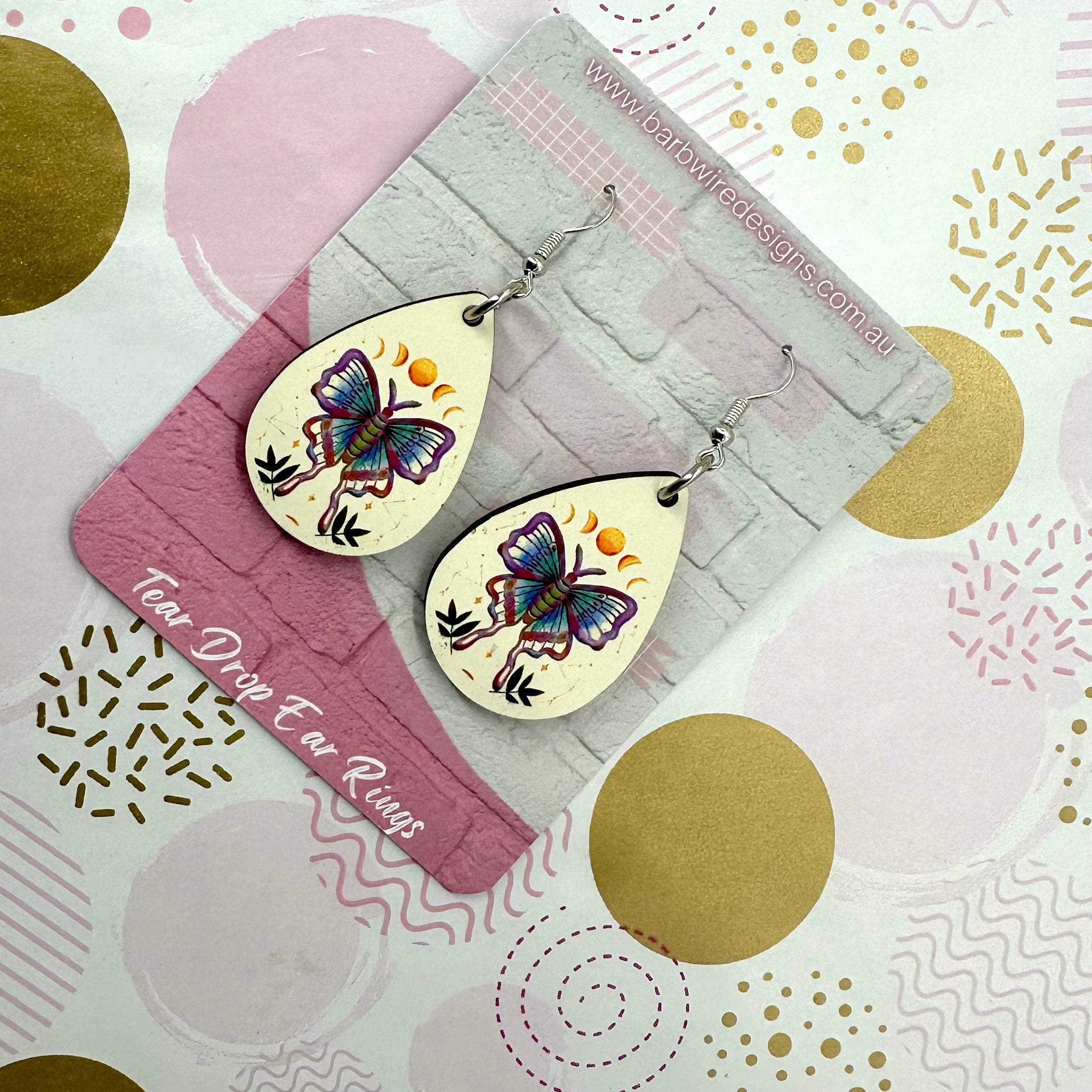 Luna Moth Sublimation Ear Rings Barb Wire Designs