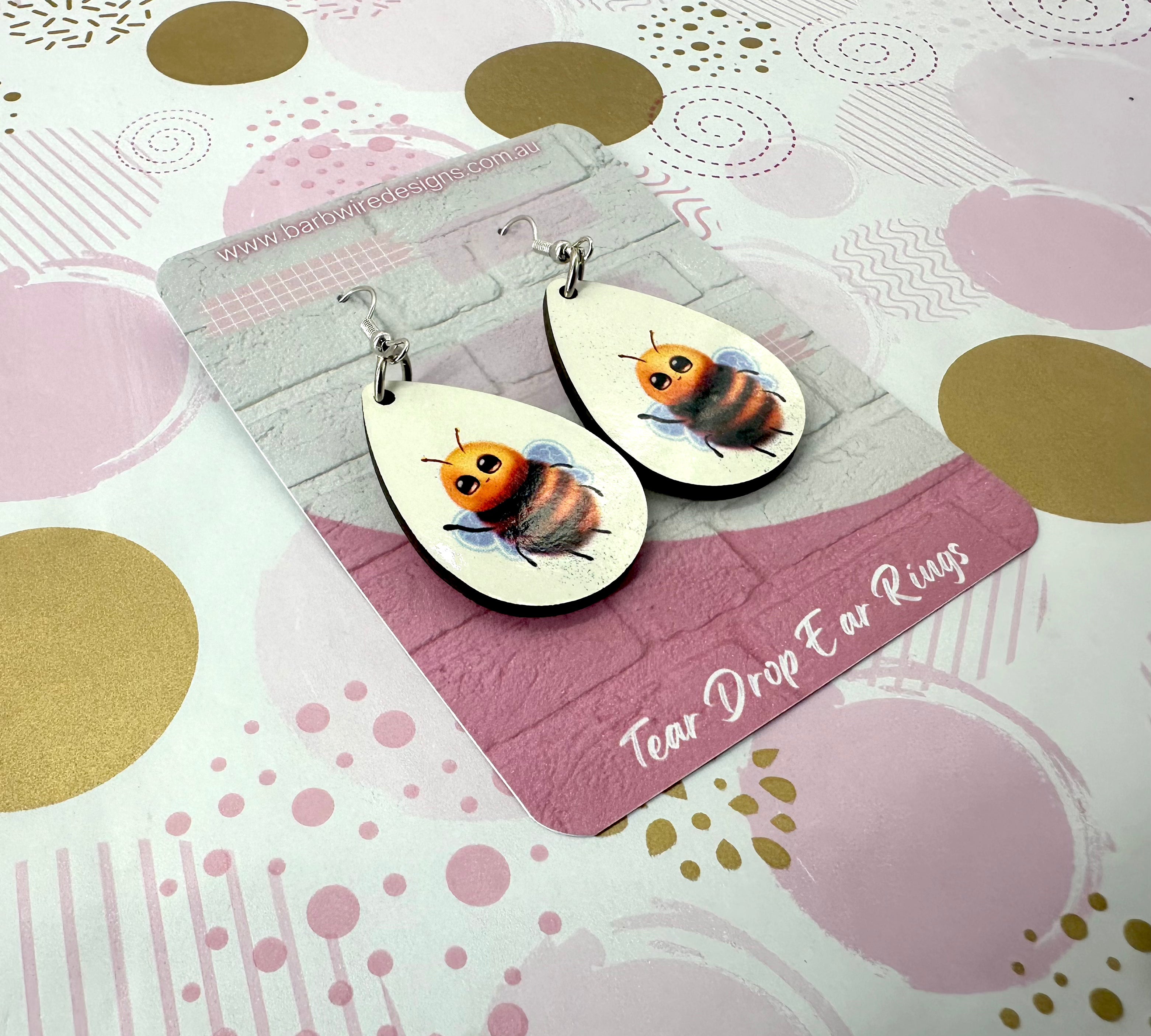 Buzzy Bee Sublimation Ear Rings Barb Wire Designs