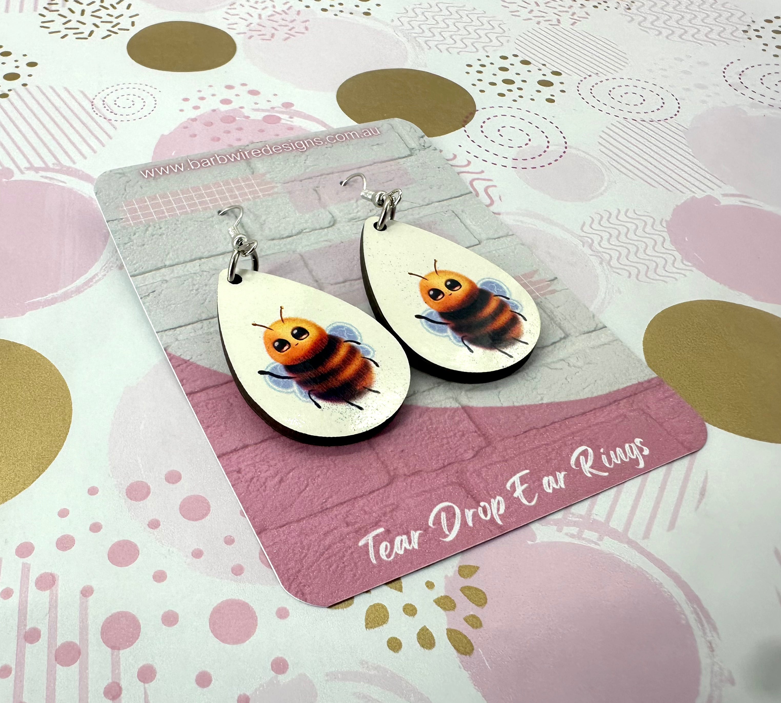 Buzzy Bee Sublimation Ear Rings Barb Wire Designs