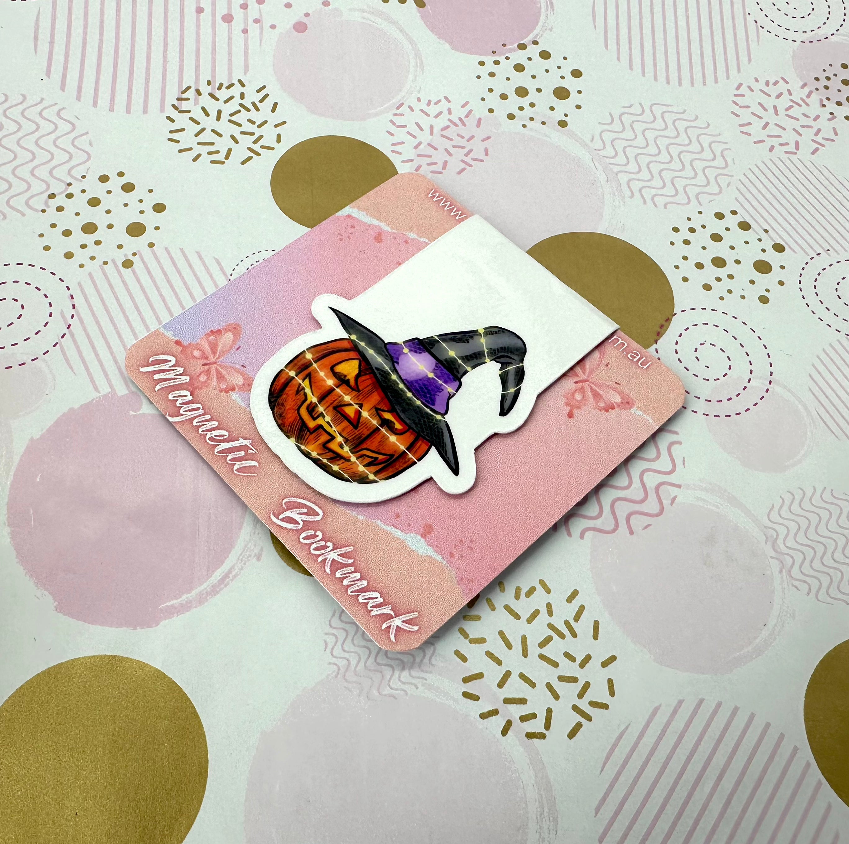 Halloween Pumpkin in Witches Hat Magnetic Bookmark Barb Wire Designs