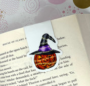 Halloween Pumpkin in Witches Hat Magnetic Bookmark Barb Wire Designs