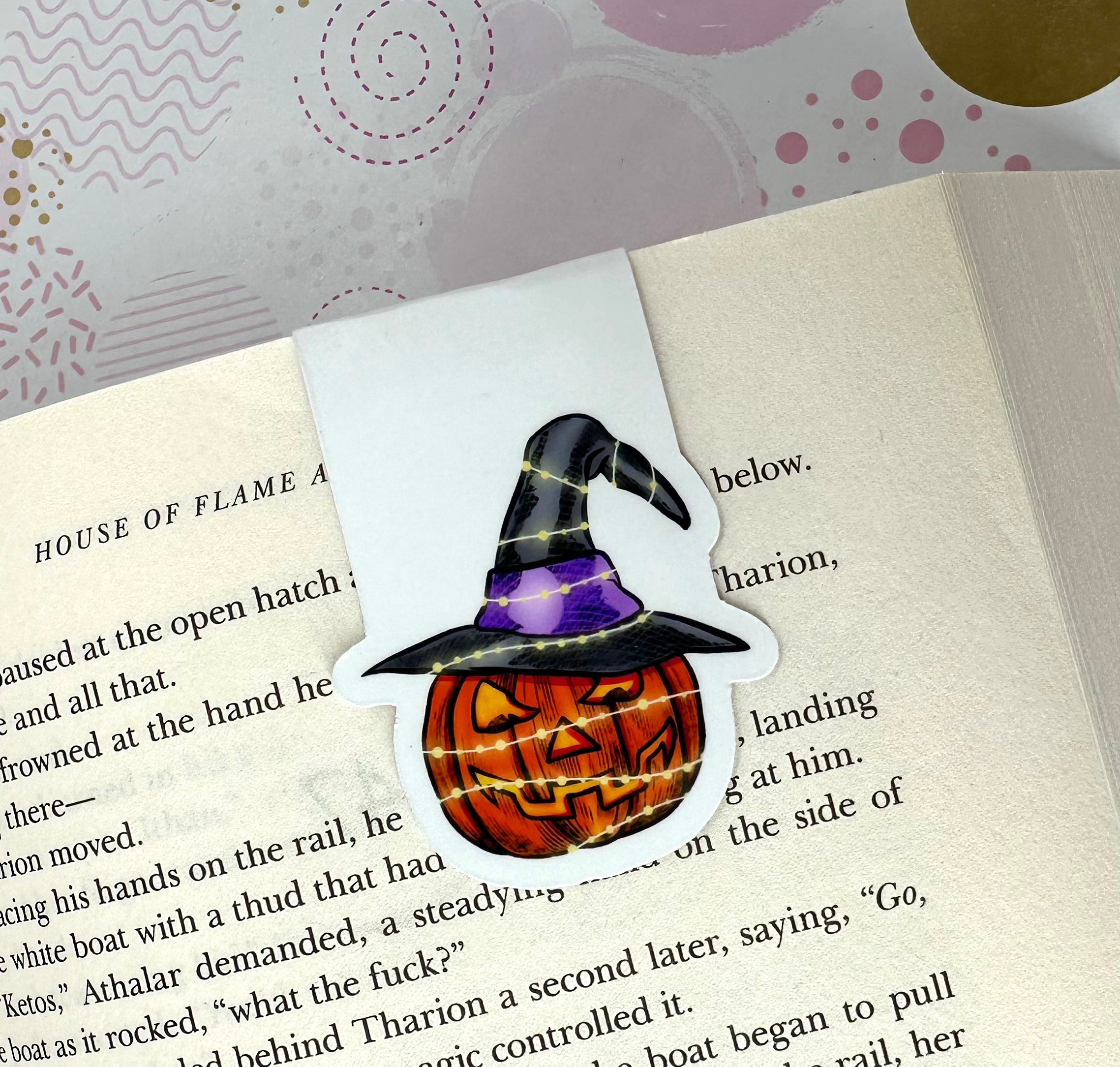 Halloween Pumpkin in Witches Hat Magnetic Bookmark Barb Wire Designs
